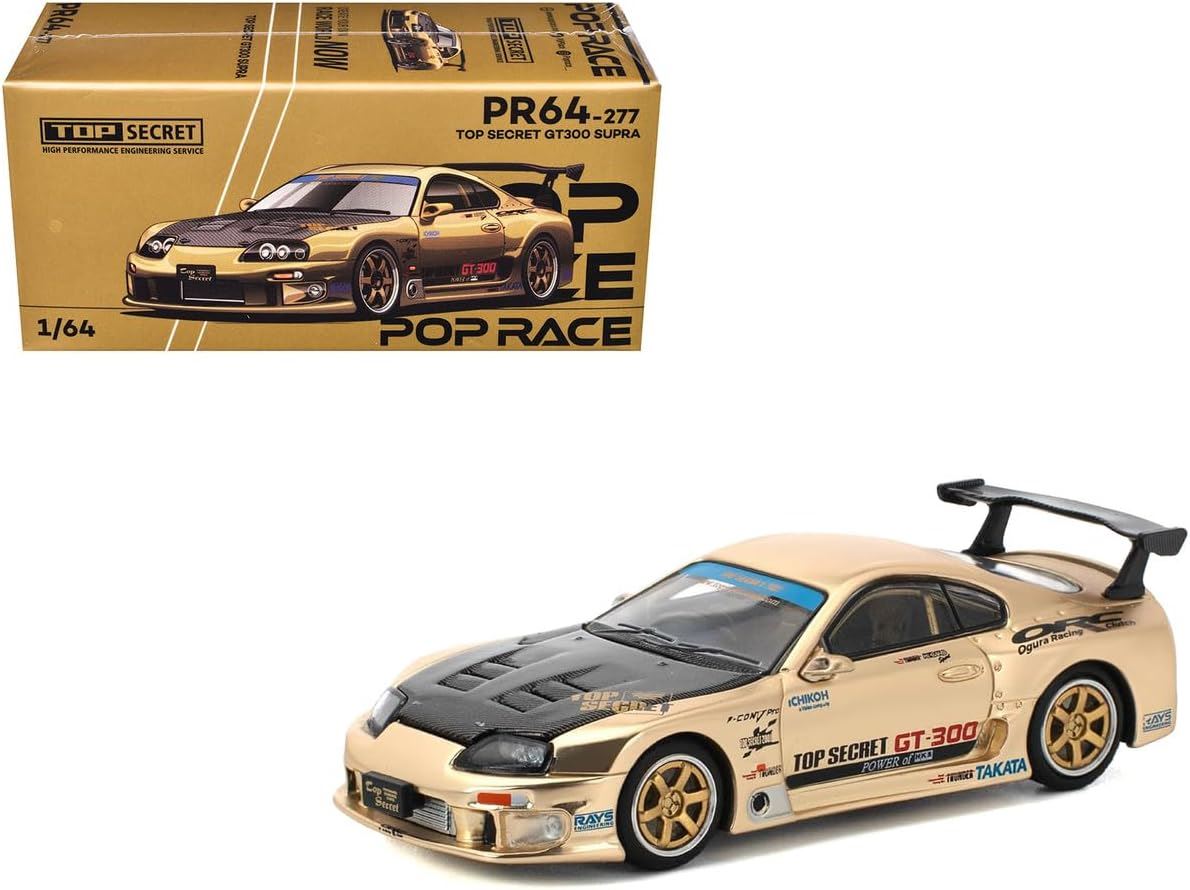 Pop Race Toyota Supra GT300 Top Secret Chrome Gold 1:64 PR64-277 Edición Limitada Diecast