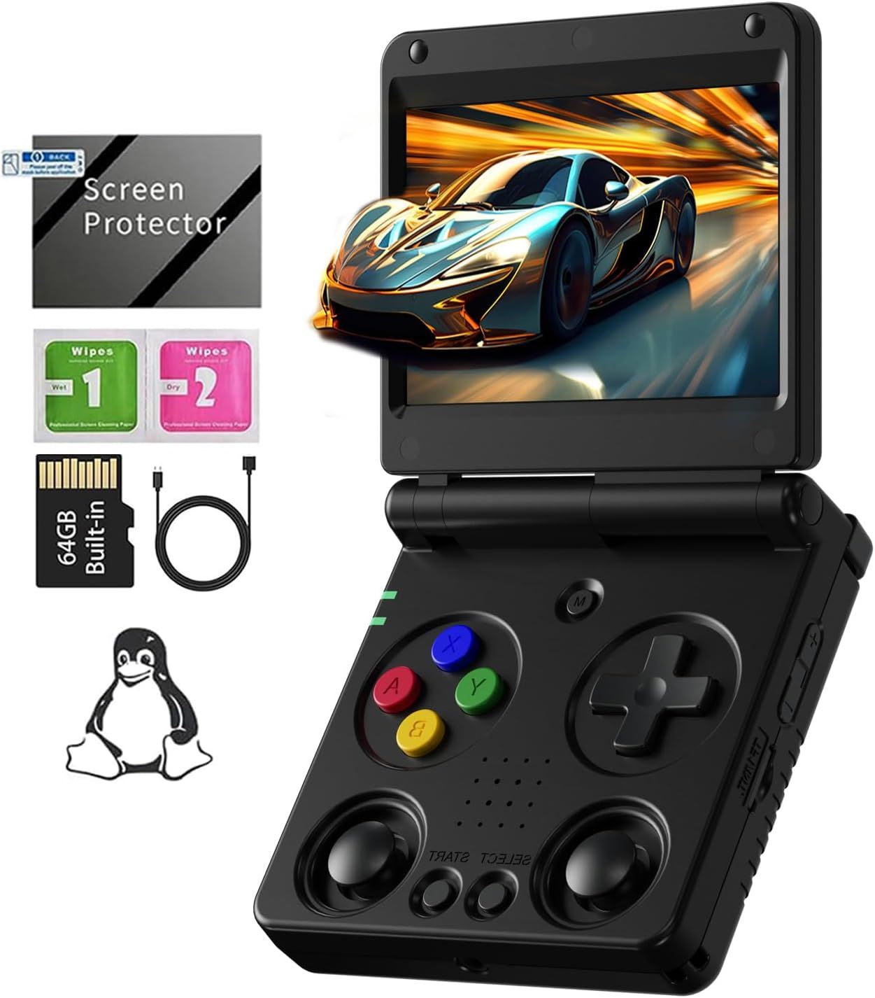 Anbernic RG34XX SP – Consola Retro Plegable con 5000+ Juegos, 64GB, 30+ Emuladores - Negro