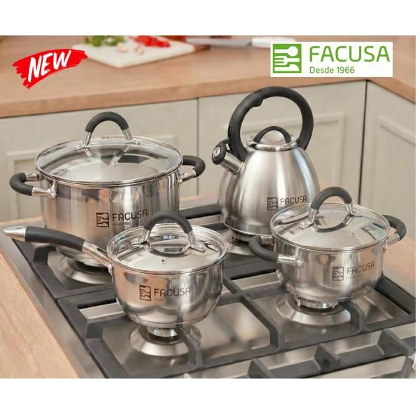 Juego de Ollas y Tetera de Acero Inoxidable 8 Piezas -Facusa