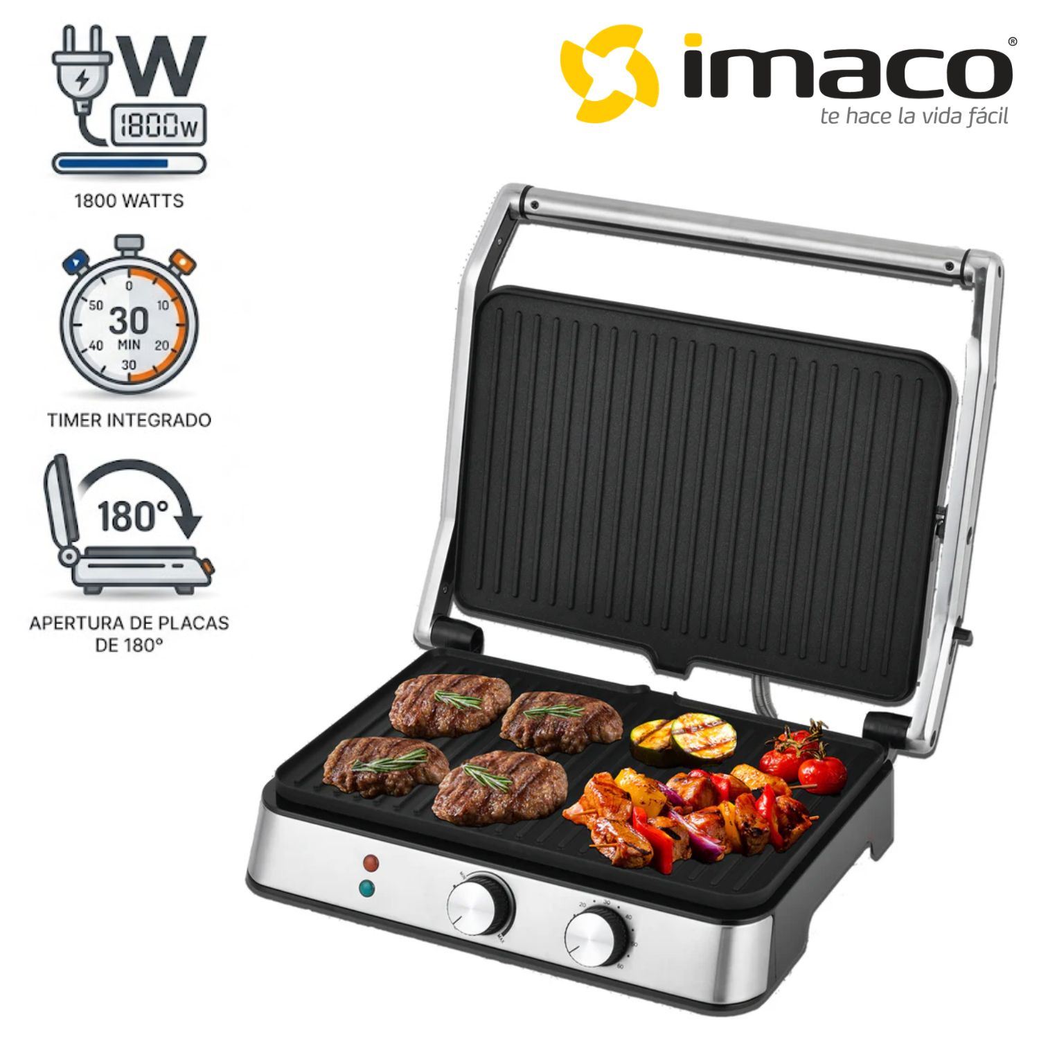 Parrilla Grill Panini Imaco IG 3423 Tamaño XL 06 Panes con Niveles de Temperaturas