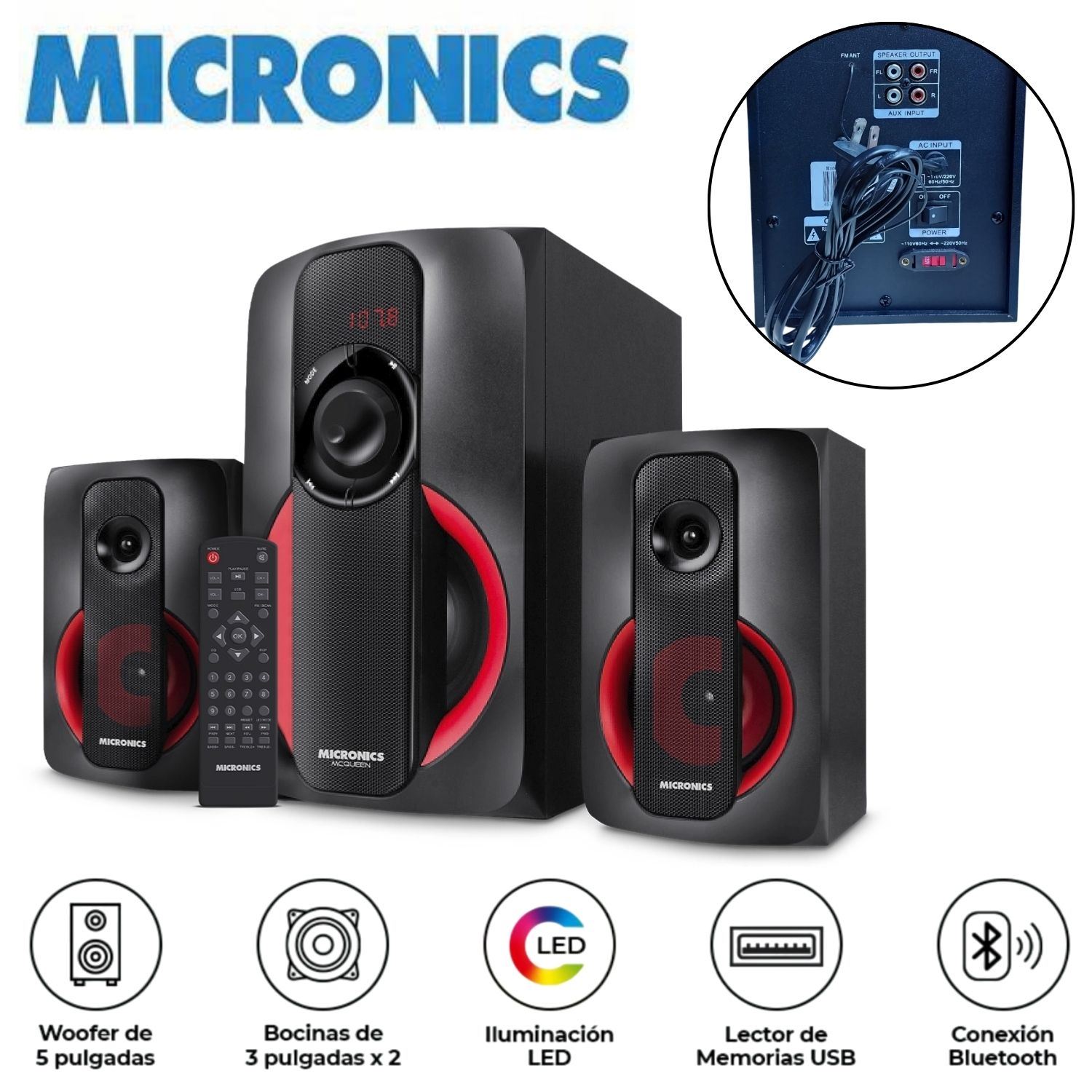 Parlante Micronics MIC S7528BT Mcqueen 2.1 USB BT AUX