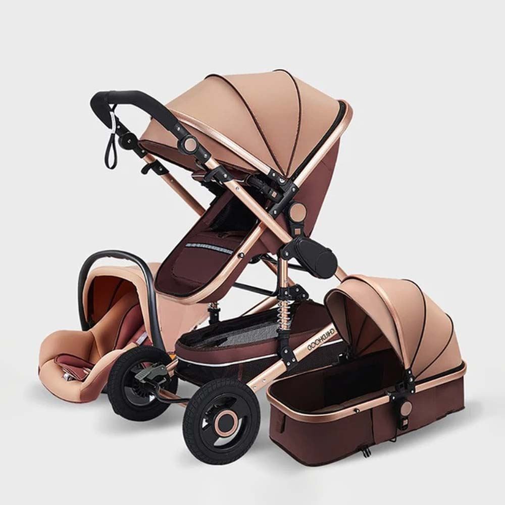 COCHE DE BEBE DE LUJO 3 EN 1 ELEGANTE CON ASIENTO DE HUEVITO Beigue - Beigue