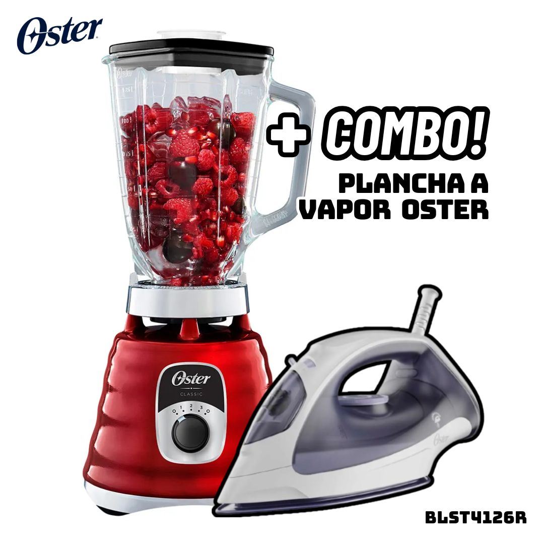 LICUADORA CLASICA OSTER 3 VELOCIDADES 1000W CROMADA ROJA - BLST4126R + PLANCHA OSTER