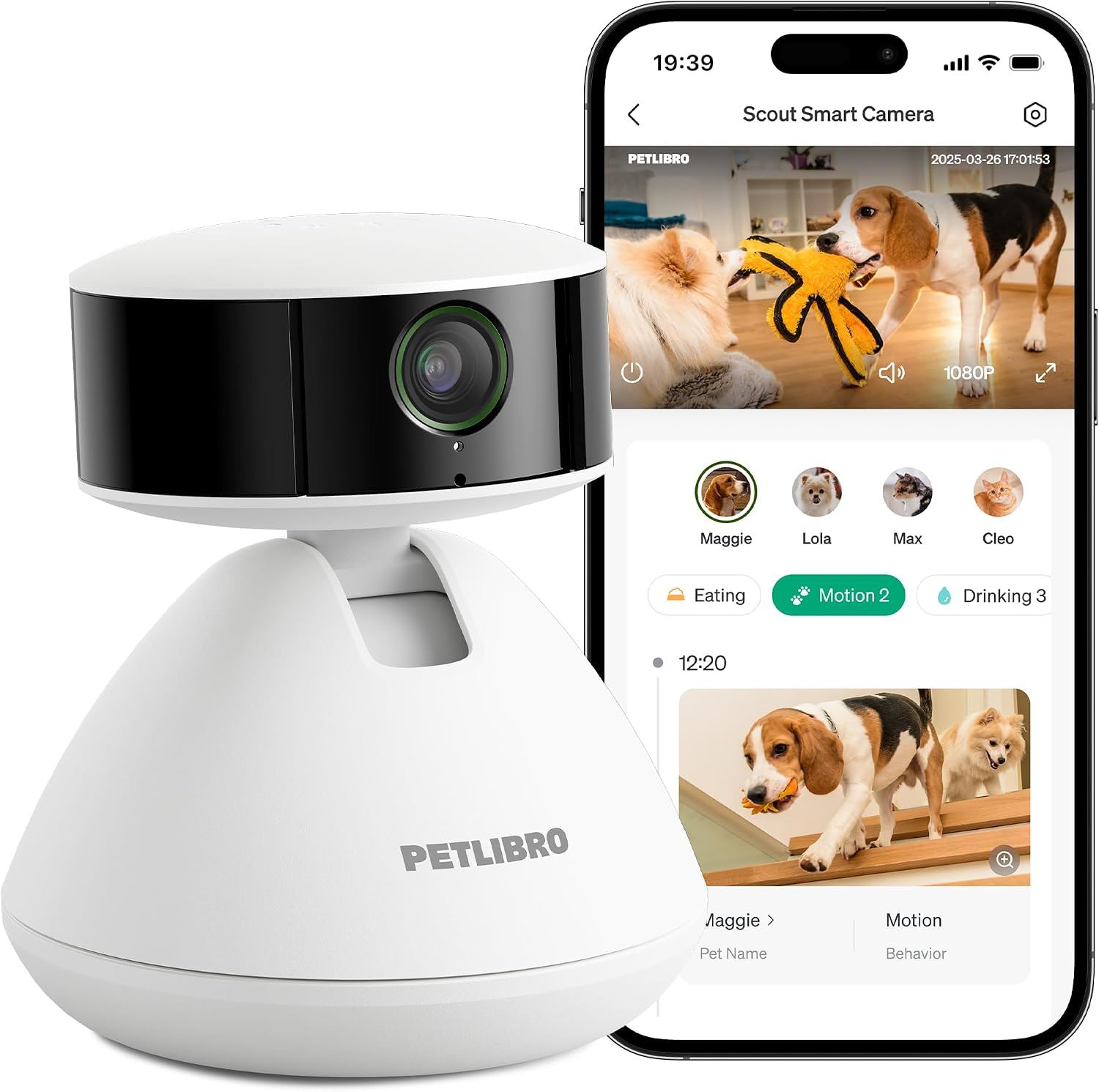 PETLIBRO Scout Cámara IA para Mascotas 1080P WiFi Reconocimiento Multi Mascotas 360° Interior