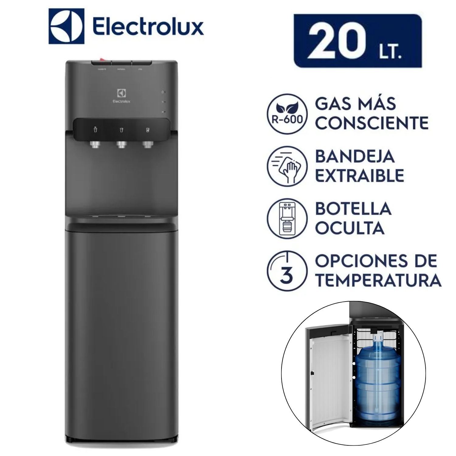 Dispensador De Agua ELECTROLUX Botellón Oculto Ed30srbl Color Grafito