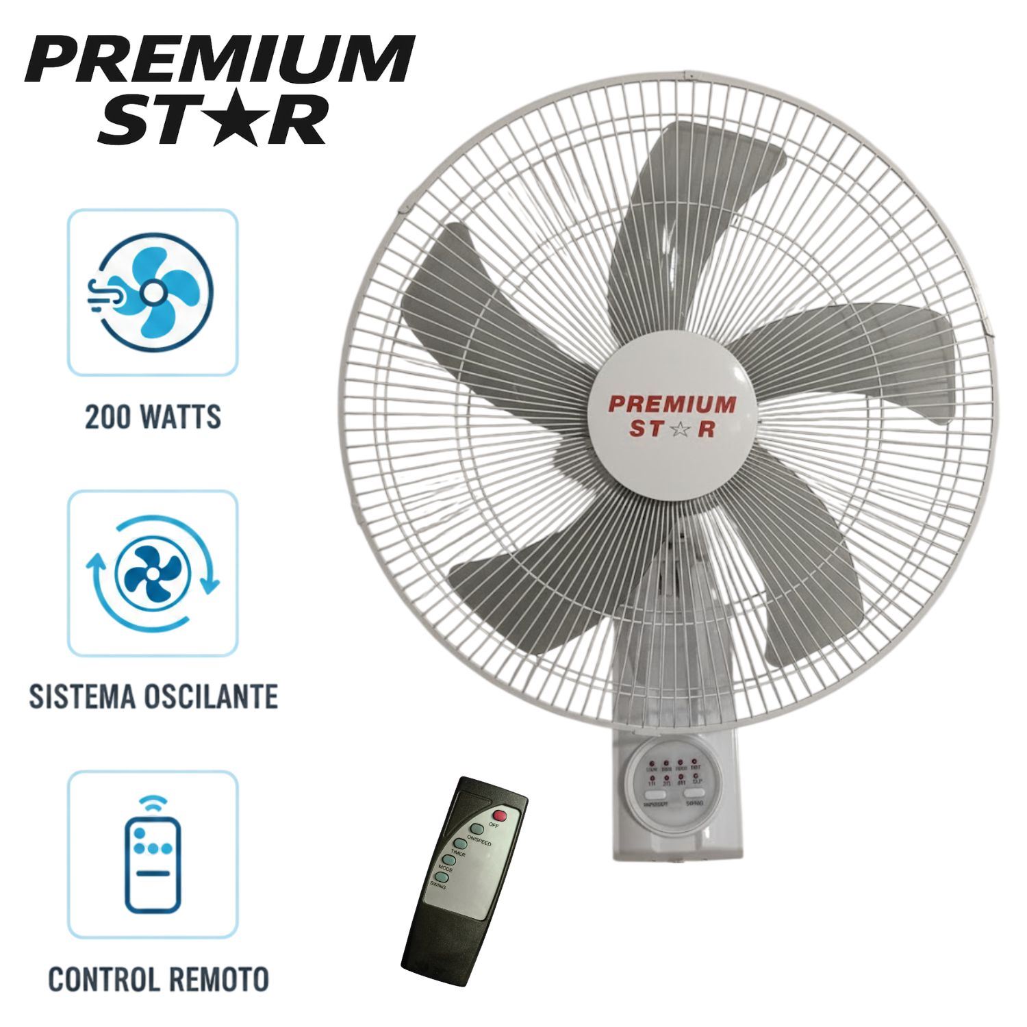 Ventilador de Pared con control Remoto Premium Star 18 Pulg  Blanco 200 W