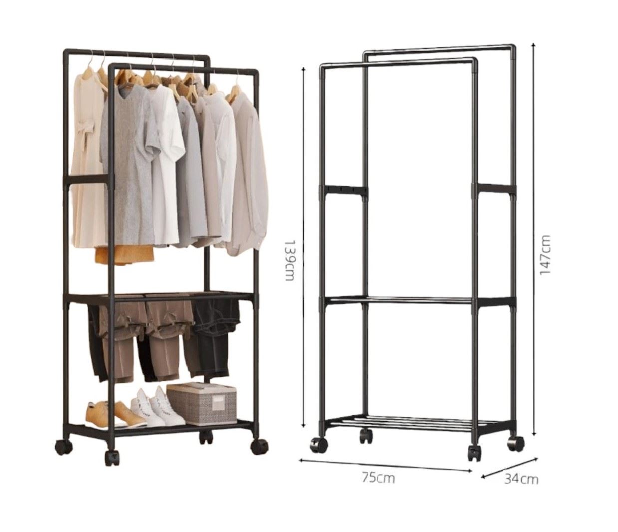 PERCHERO ORGANIZADOR GENÉRICO - ESTANTE 2 PISOS COLOR NEGRO