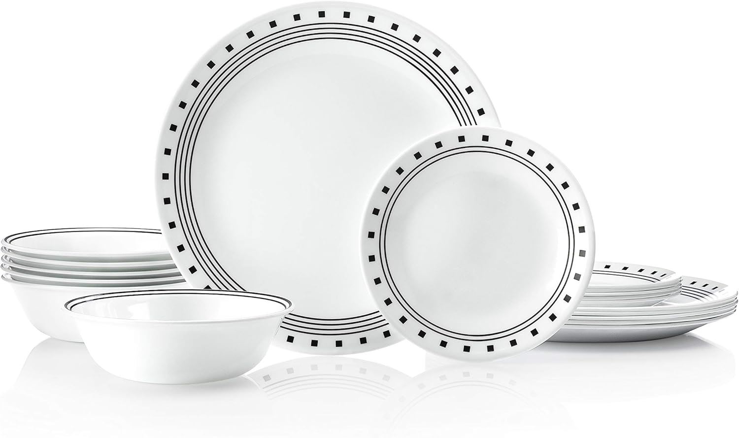 Corelle Vitrelle Juego de Vajilla de 18 Piezas para 6 Personas – Platos y Bowls de Vidrio Triple Capa Resistentes a Golpes y Grietas -  City Block