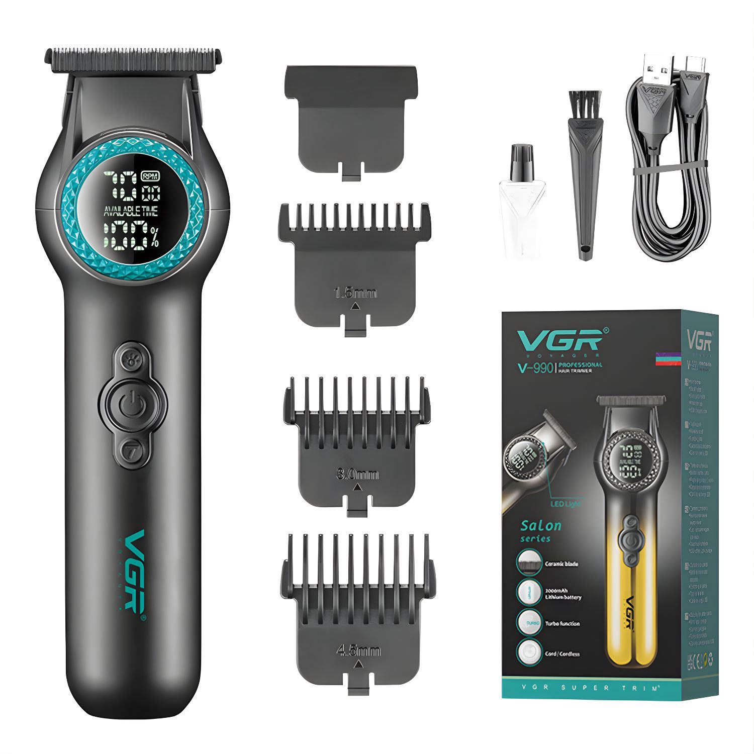 Trimmer Profesional Recargable Corte Al Ras Con Luz LED Motor 8000RPM Cuchilla Cerámica Para Barba Cabello