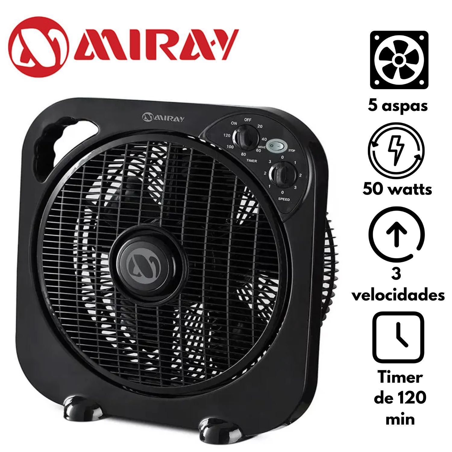 Ventilador Cuadrado Miray VMC 1052 50 Watts 03 Vel Negro