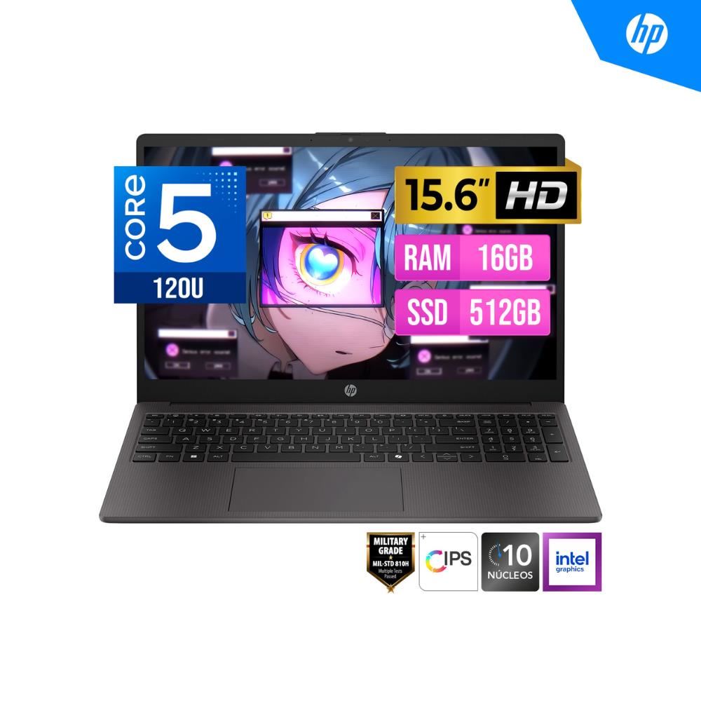 LAPTOP HP 250R G10 15.6" HD IPS Core 5-120U 2.4/5GHz  / 16GB DDR4 / 512GB