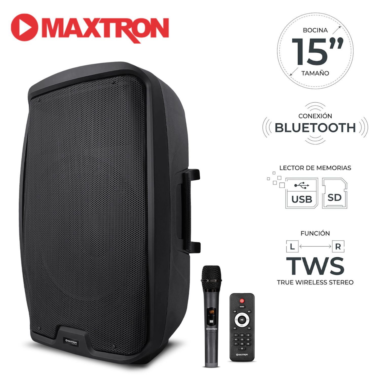 Parlante Semi Profesional Maxtron MX 1503AC Master Boufer 15" USB BT TWS