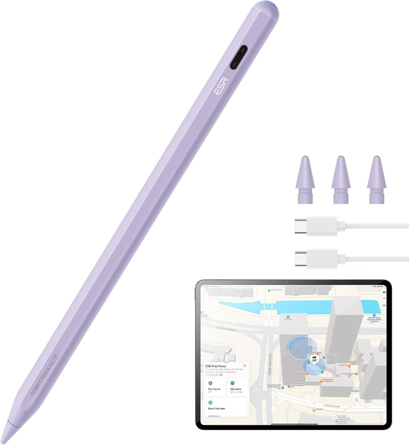 ESR Geo Lápiz Digital para iPad con Find My | Stylus Preciso con Rechazo de Palma, Carga Rápida y Compatibilidad iPad 2018-2026 - Morado
