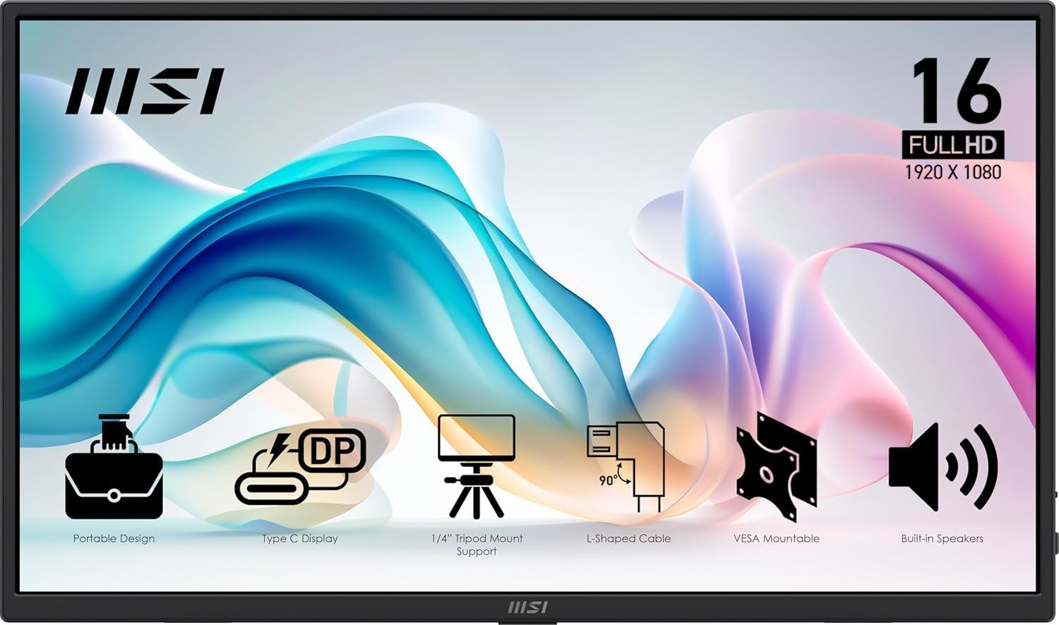 MSI Pro MP165 E6 Monitor Portátil 15.6” FHD IPS 1080P | USB-C, Mini-HDMI, Altavoces Integrados, Compatible con PC, Mac, PS5 y Xbox