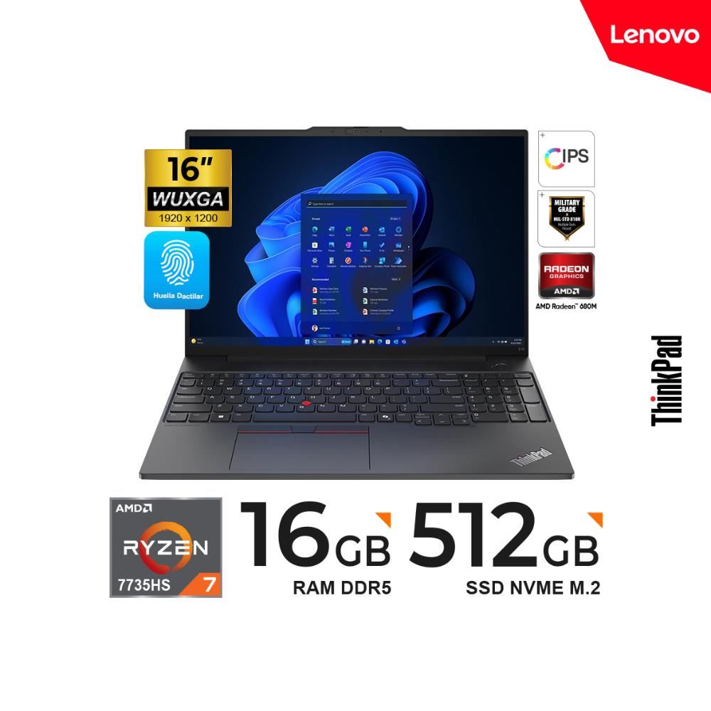 LAPTOP LENOVO THINKPAD E16 G2 16' WUXGA AMD RYZEN 7 7735HS / 16GB DDR5 / 512GB SSD NVME / W11 PRO