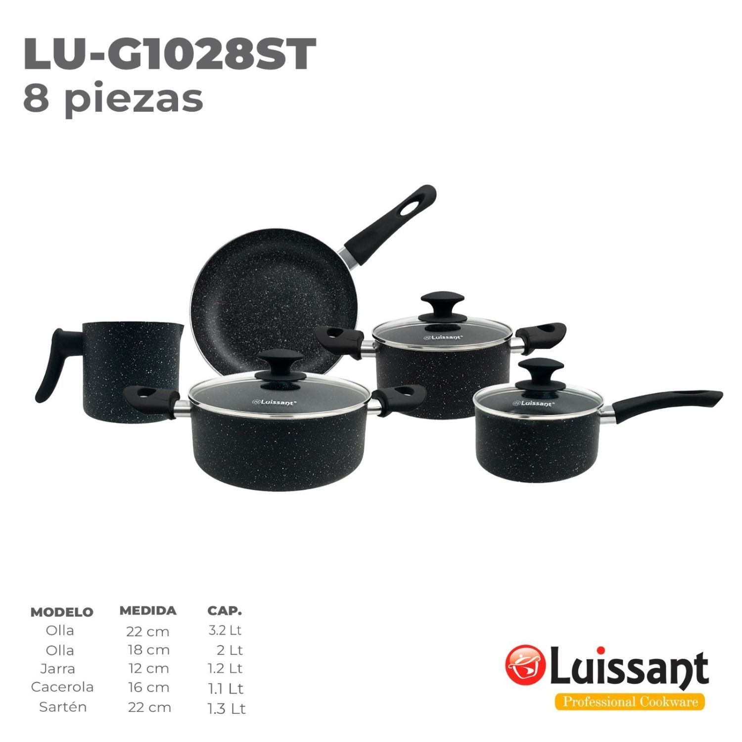 Juego de ollas Luissant ULTRAGRANITO LU G1028ST 8 Piezas