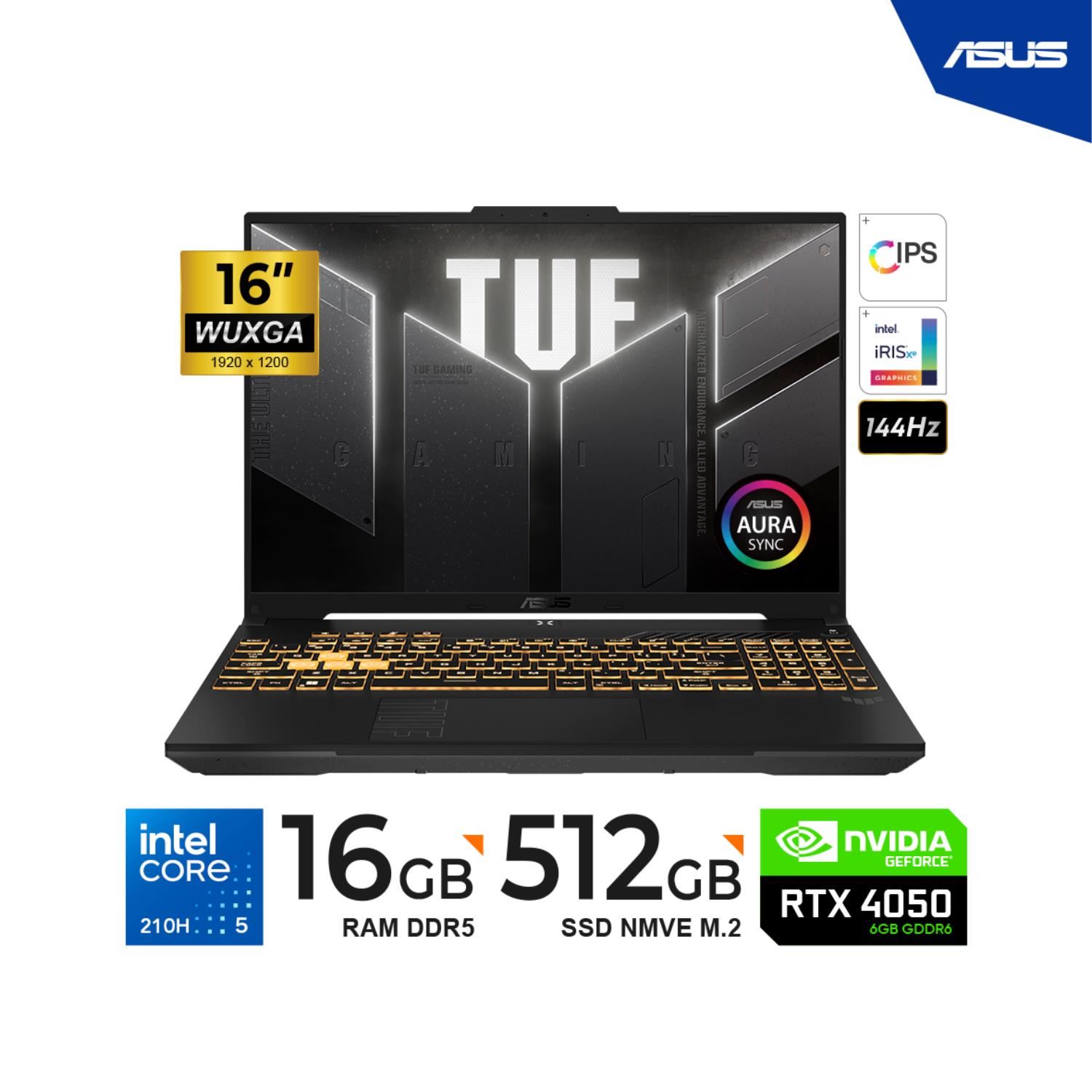LAPTOP ASUS TUF GAMING F16 FX607VU-RL048 – 16" WUXGA / Intel Core 5 210H / 16GB / 512GB SSD / RTX 4050 / FreeDOS