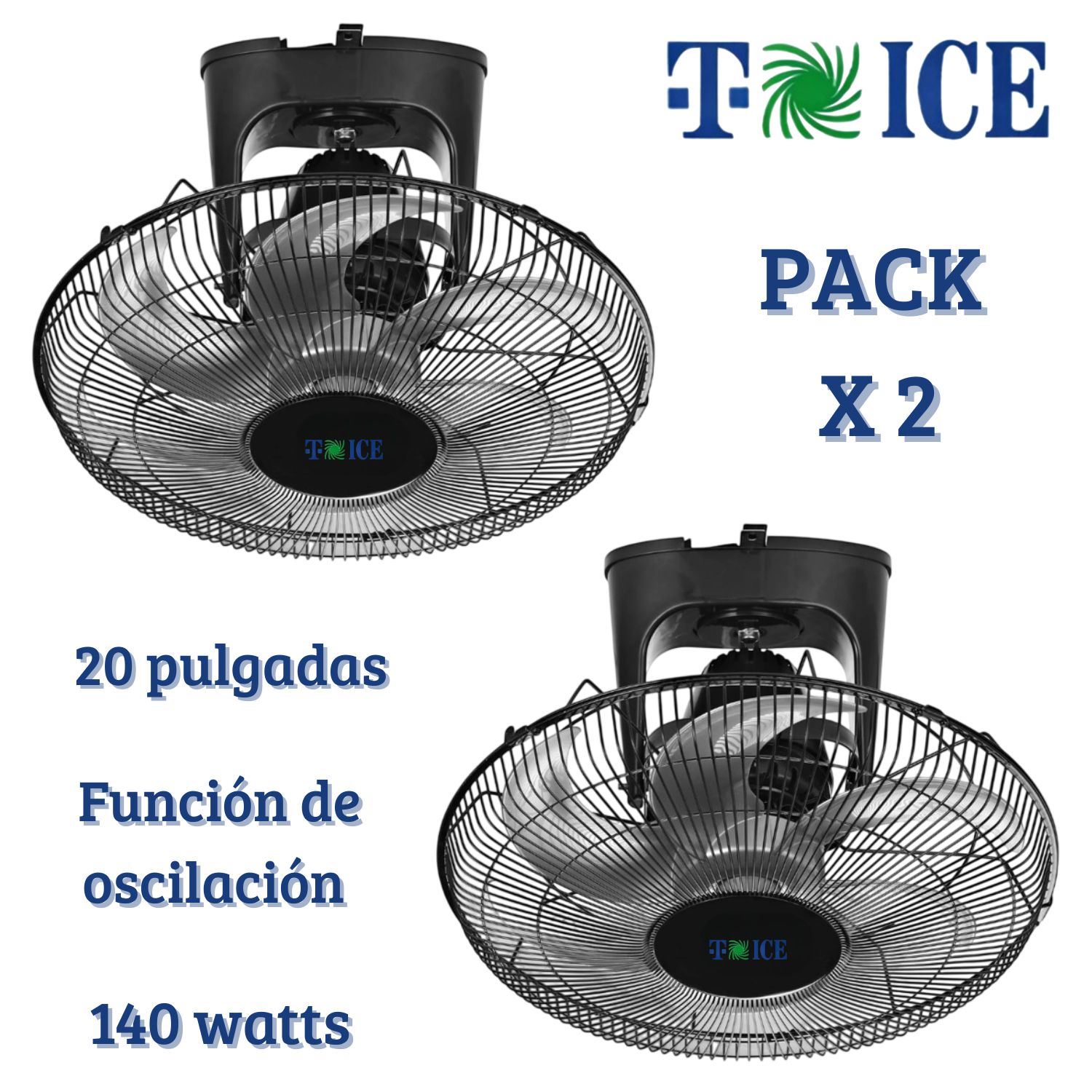 Pack 02 Ventiladores de Techo Orbital T-ICE 20" 03 Velocidades Potente Motor