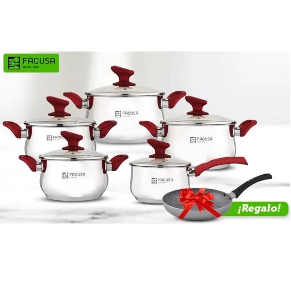 Juego de Ollas 10 piezas Acero Inoxidable con Tapa de Vidrio + Sartén