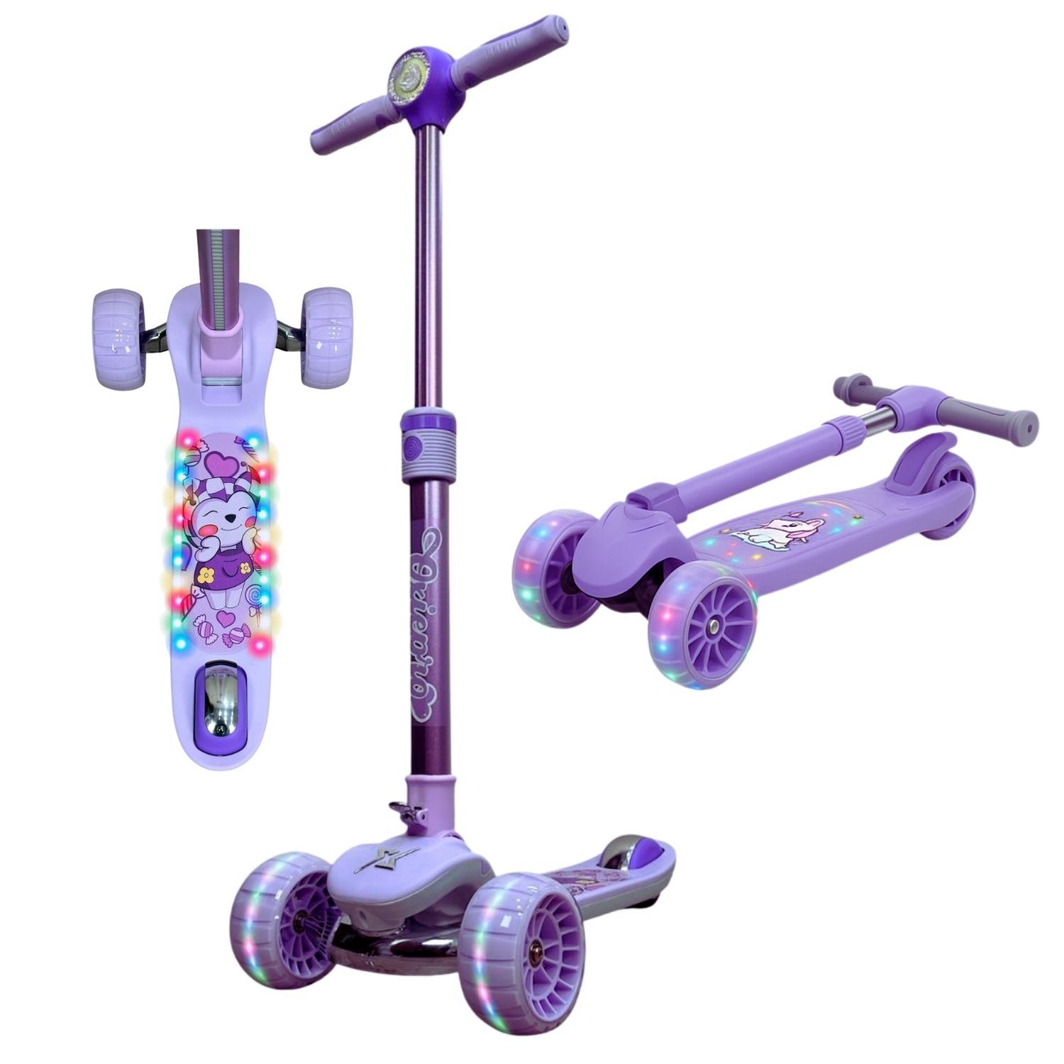 Scooter Ajustable para Niños 5 a 15 Años con Música, Luces LED y Bluetooth