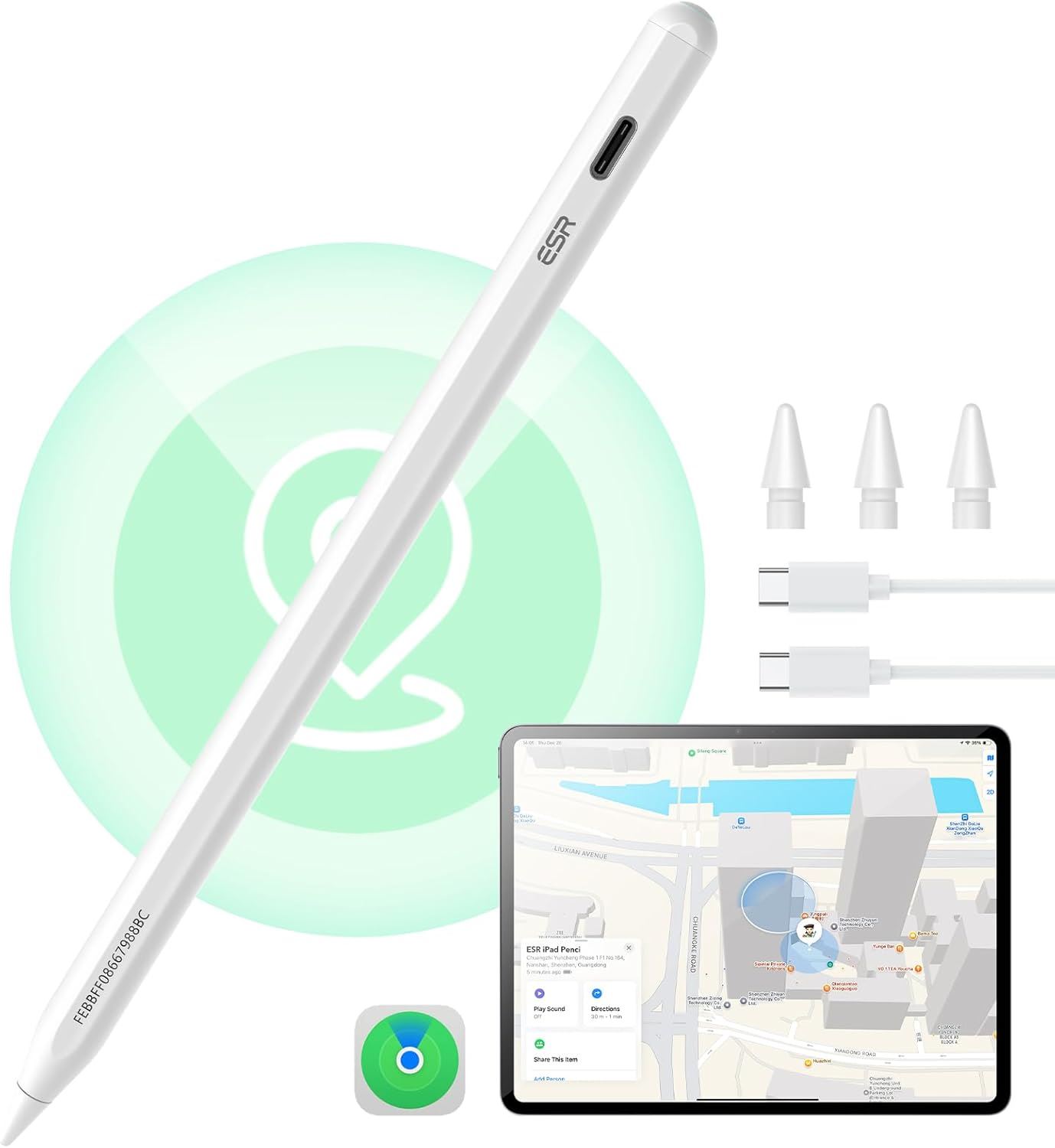 ESR Geo Lápiz Digital para iPad con Find My | Stylus Preciso con Rechazo de Palma, Carga Rápida y Compatibilidad iPad 2018-2025