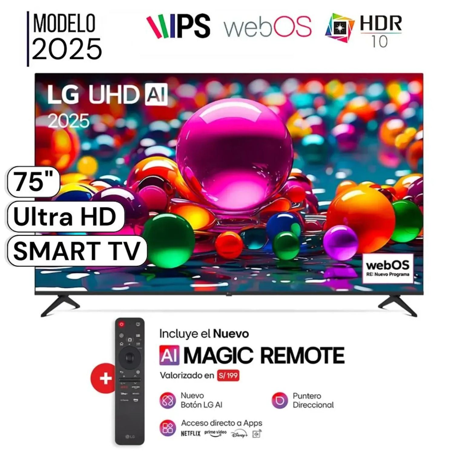 Televisor LG 75" LED UHD 4K Smart TV ThinQ AI 75UA8000PSA - Nuevo 2025