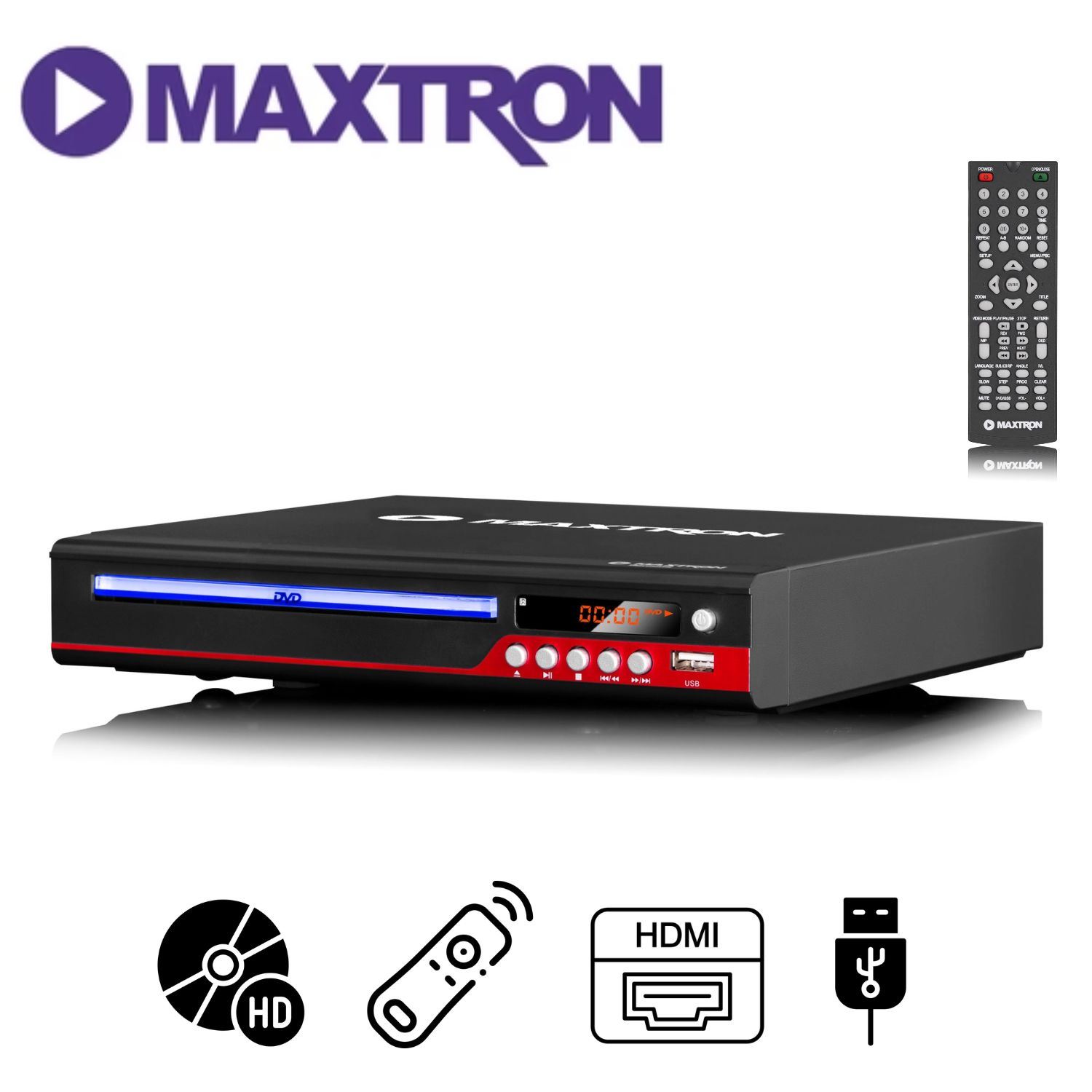 Reproductor DVD Player Maxtron DYNAMIC-MX 1808 HDMI Lector USB + control remoto