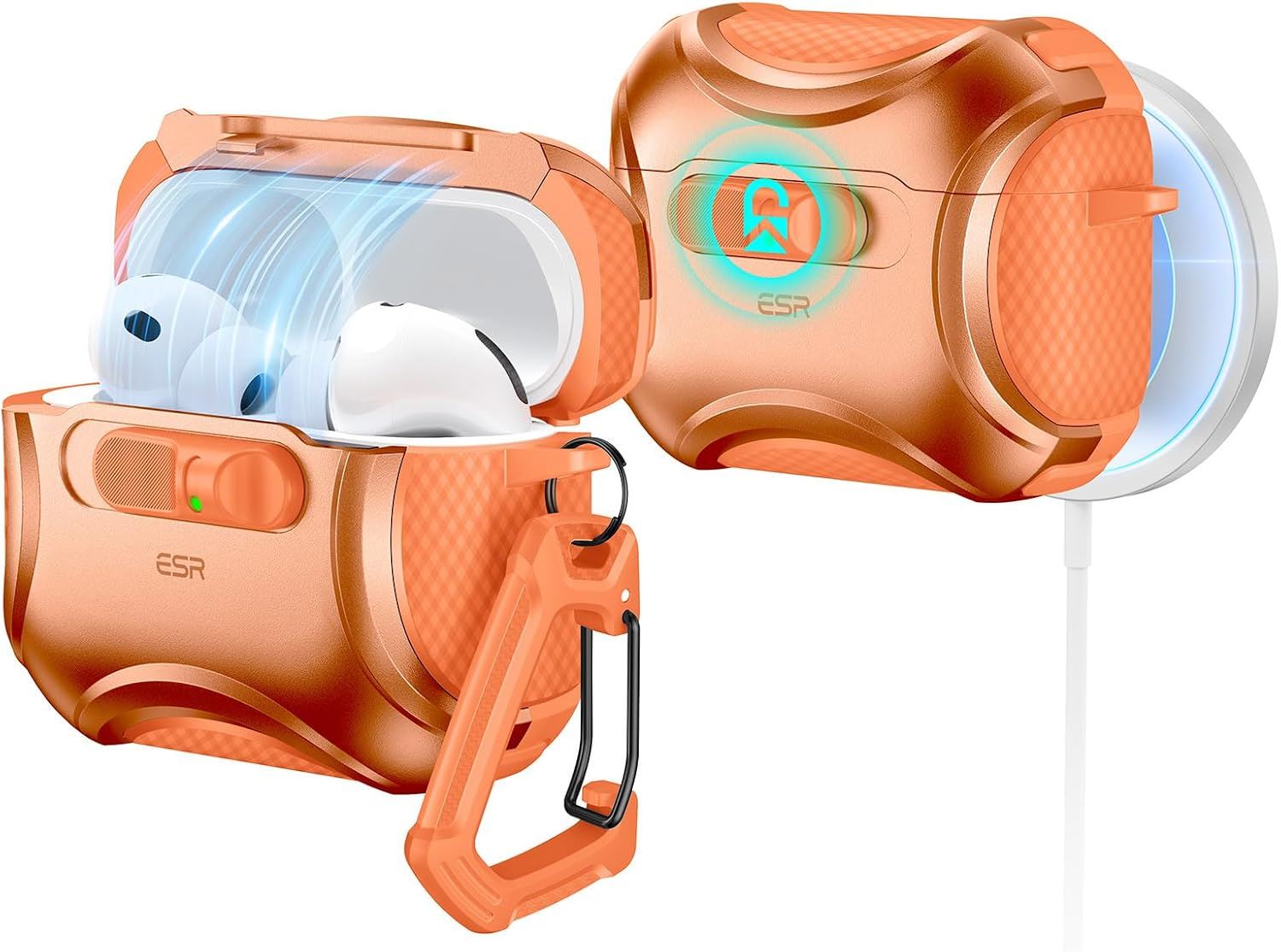 Funda ESR para AirPods Pro 3 (2025) con MagSafe, Bloqueo Anticaídas y Clip Protección Total - Naranja