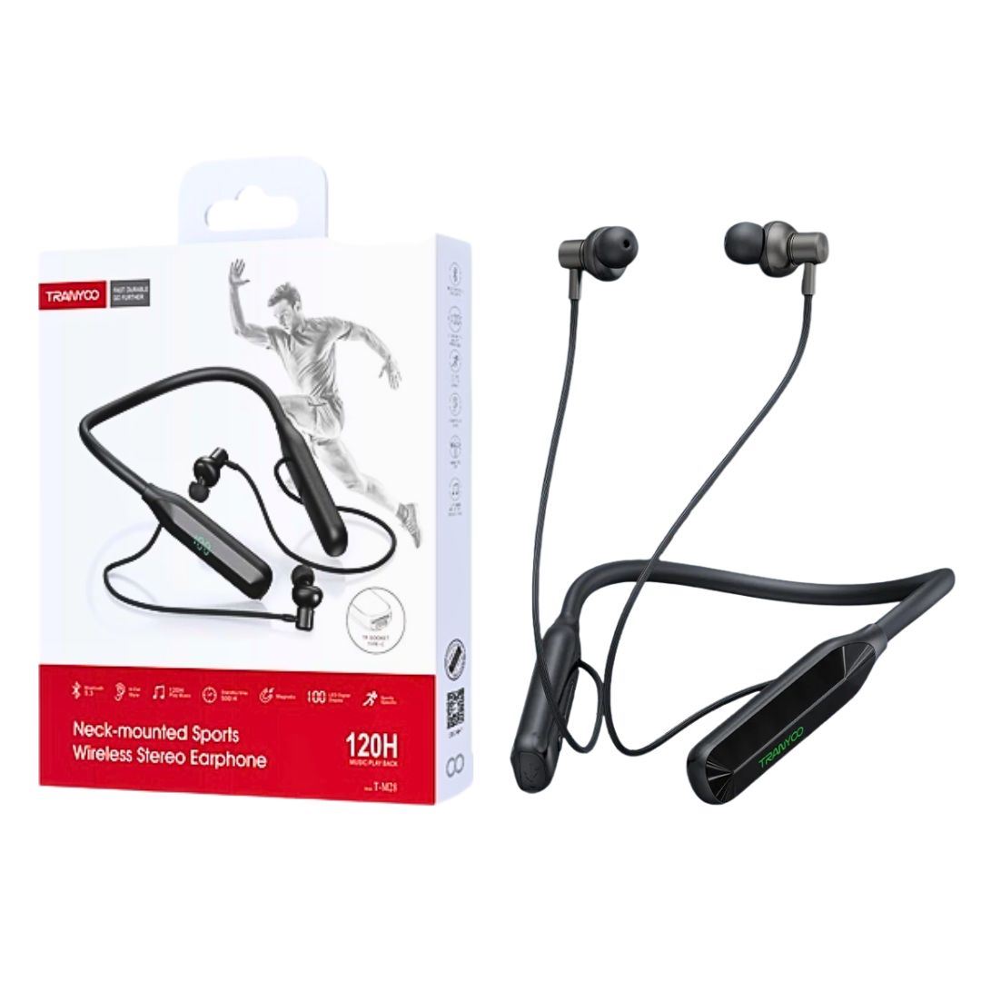 Audífonos Bluetooth Deportivos TRANYOO T-M28 con Pantalla LED, Tarjeta TF, Batería 120 h y Micrófono