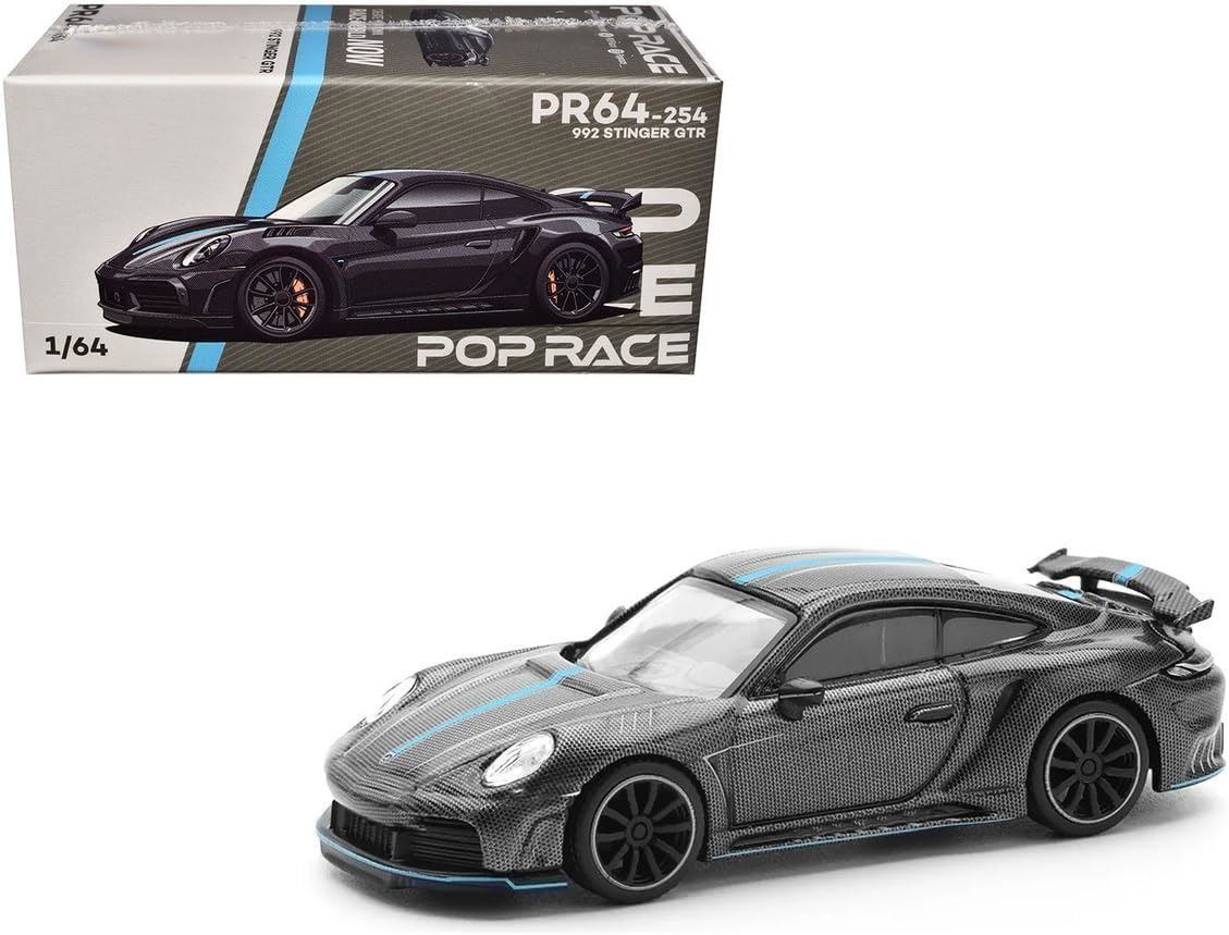 Pop Race Porsche 992 Stinger GTR Carbon Edition Blue Stripe 1:64 PR64-254 Edición Limitada