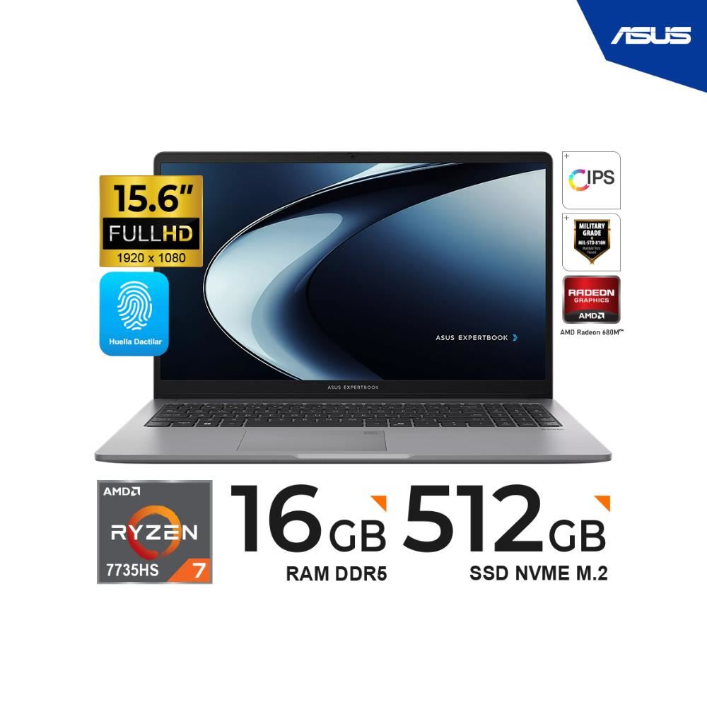 LAPTOP ASUS EXPERTBOOK 15.6" LED FHD IPS AMD Ryzen 7 7735HS - 16GB DDR5 - 512GB M.2