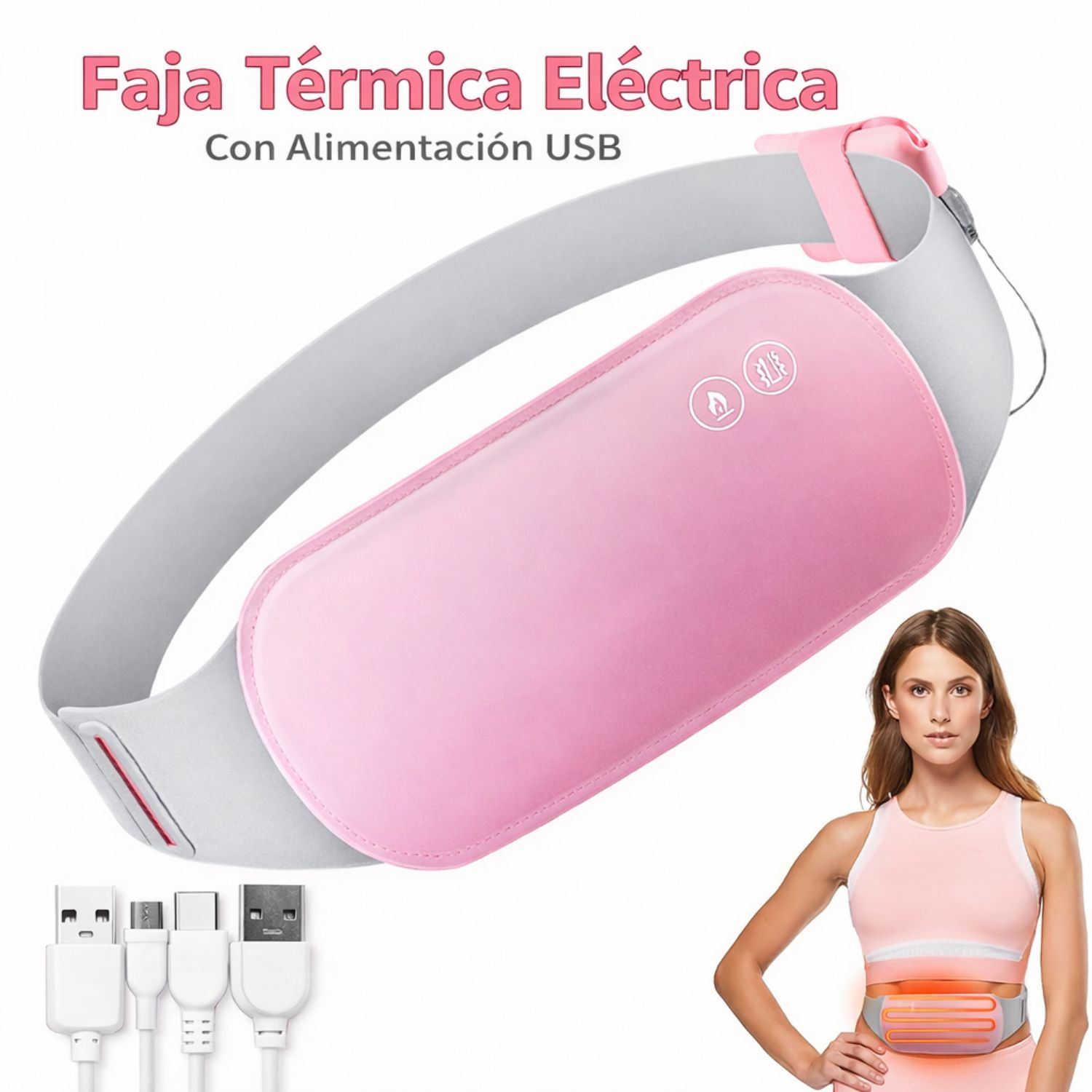 Almohadilla Térmica Menstrual Portátil con 3 Niveles de Calor, Masaje y Batería de 5000 mAh