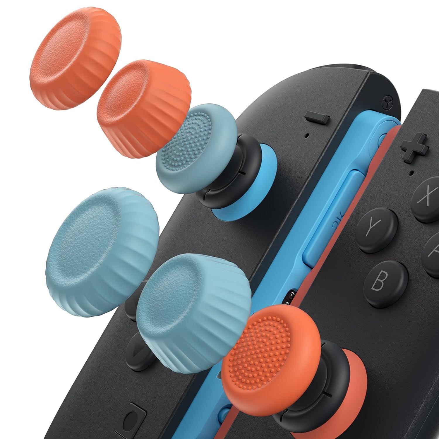 JSAUX Thumb Grips para Nintendo Switch 2 Antideslizantes (3 Pares) - Azul y Naranja