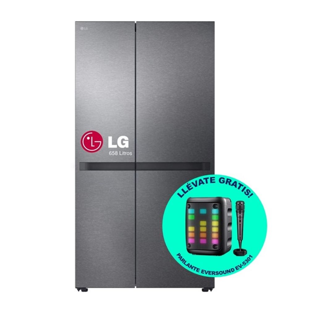 REFRIGERADORA LG SIDE BY SIDE 658L GS66BPM ACERO OSCURO + PARLANTE PORTATIL EVERSOUND EV-5301