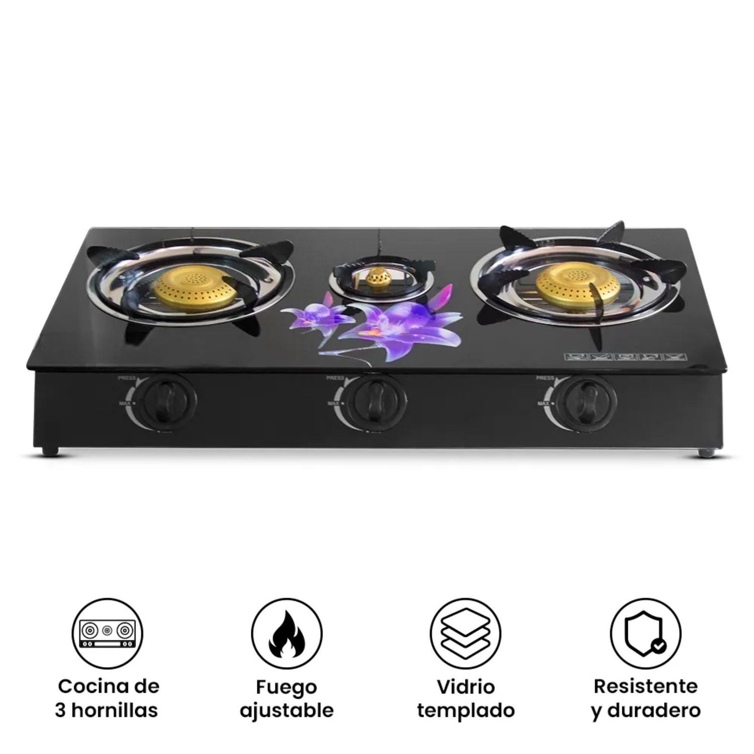 Cocina de Mesa a Gas GK1003G 3 Hornillas vidrio templado