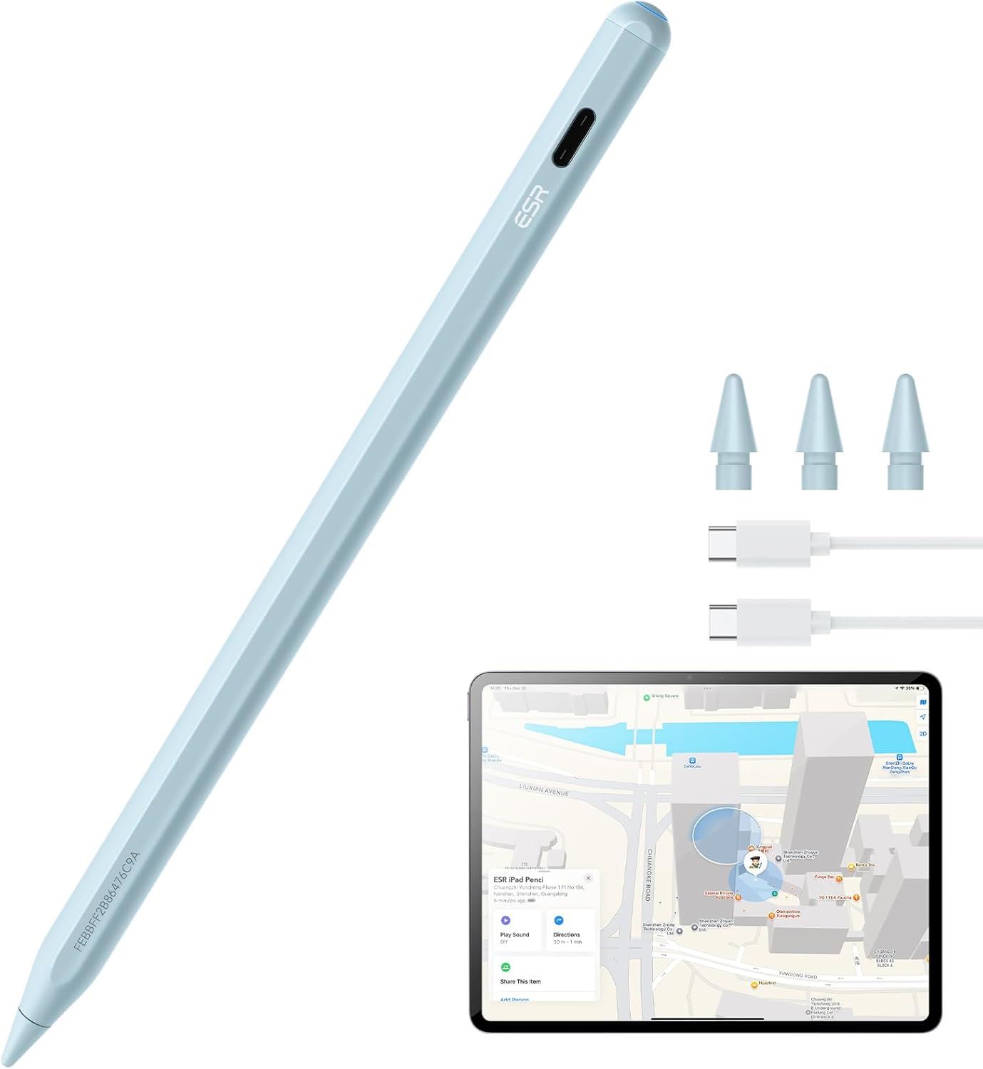 ESR Geo Lápiz Digital para iPad con Find My | Stylus Preciso con Rechazo de Palma, Carga Rápida y Compatibilidad iPad 2018-2026 - Azul