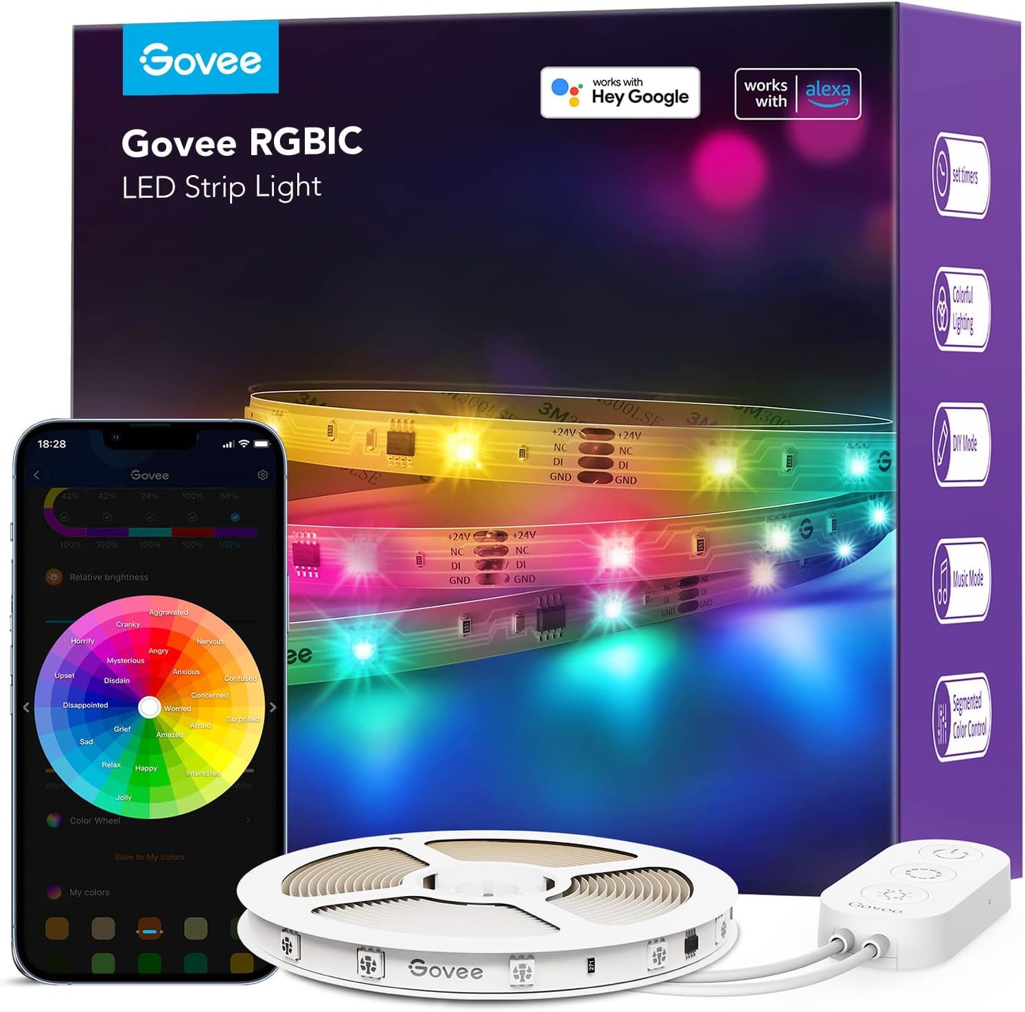 Govee RGBIC - Tira de luz LED Alexa de 32.8 pies, luces LED inteligentes WiFi que funcionan con Alexa y Google Assistant