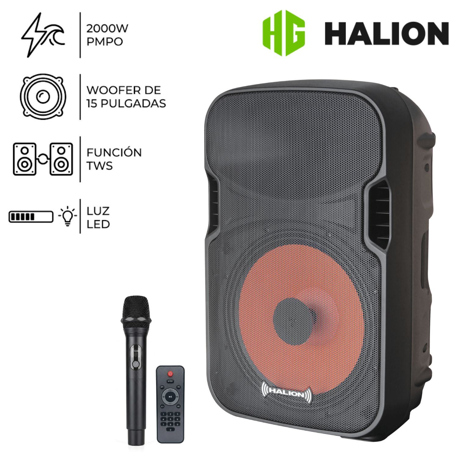 Parlante Activo Halion PHA 15K USB SD BT Directo AC Full Volumen sin Limites