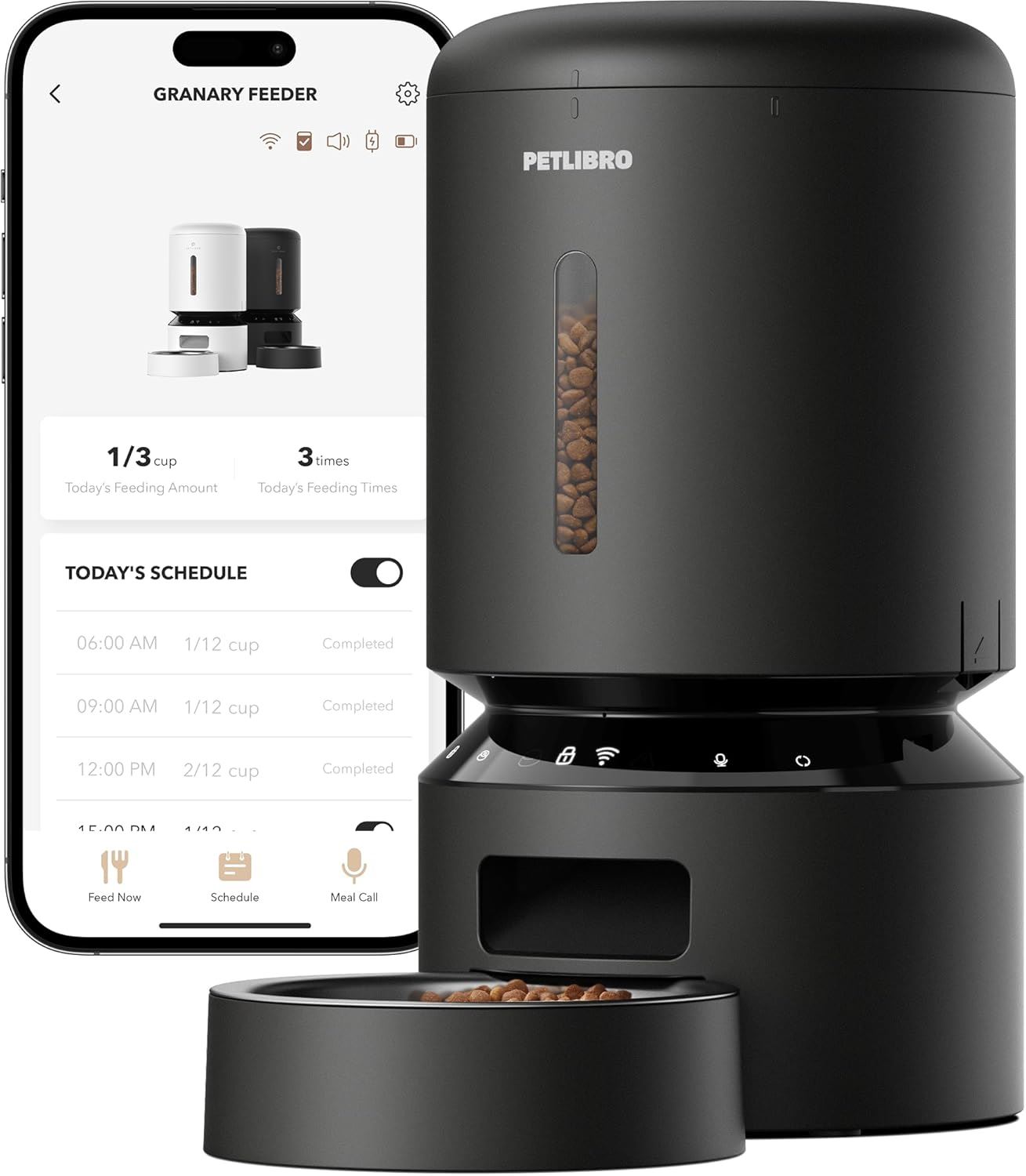 PETLIBRO Granary WiFi Comedero Automático para Gatos y Perros 5L con App WiFi 2.4G/5G Hasta 10 Comidas Diarias - Negro
