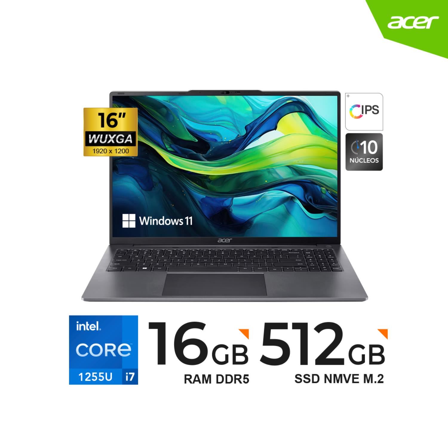 Laptop Acer Aspire AL16-51P-7984 Intel Core i7-1255 16"/16GB/sólido 512GB/Windows 11