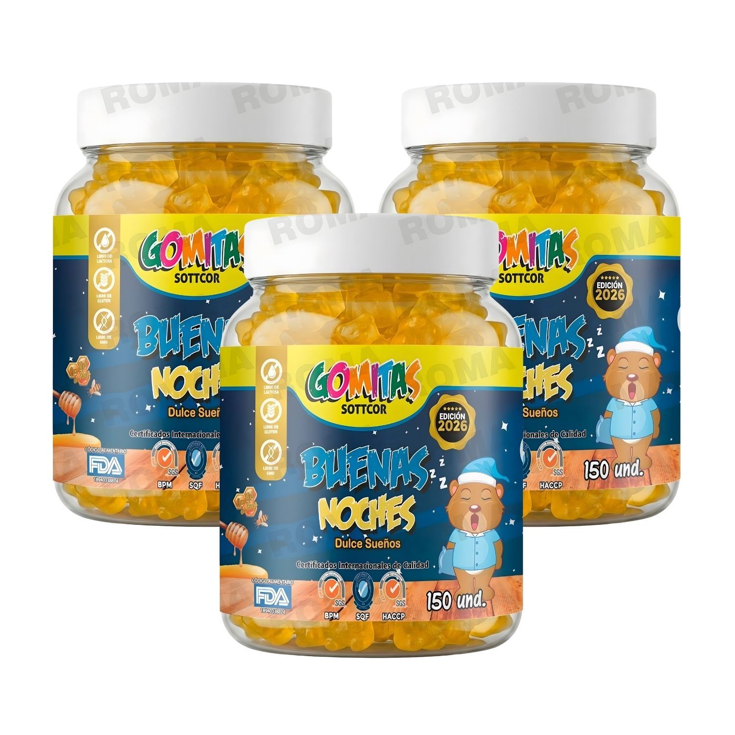 PACK 3 GOMITAS BUENAS NOCHES PARA NIÑOS SOTTCOR LABS 150 UNIDADES