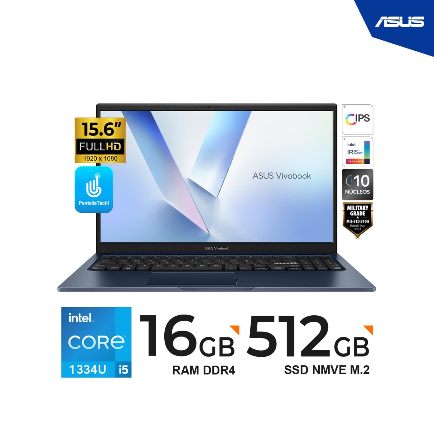 LAPTOP ASUS VIVOBOOK 15 X1504VA-E82189 – 15.6" FHD TOUCH / Intel Core i5-1334U / 16GB / 512GB SSD / FreeDOS