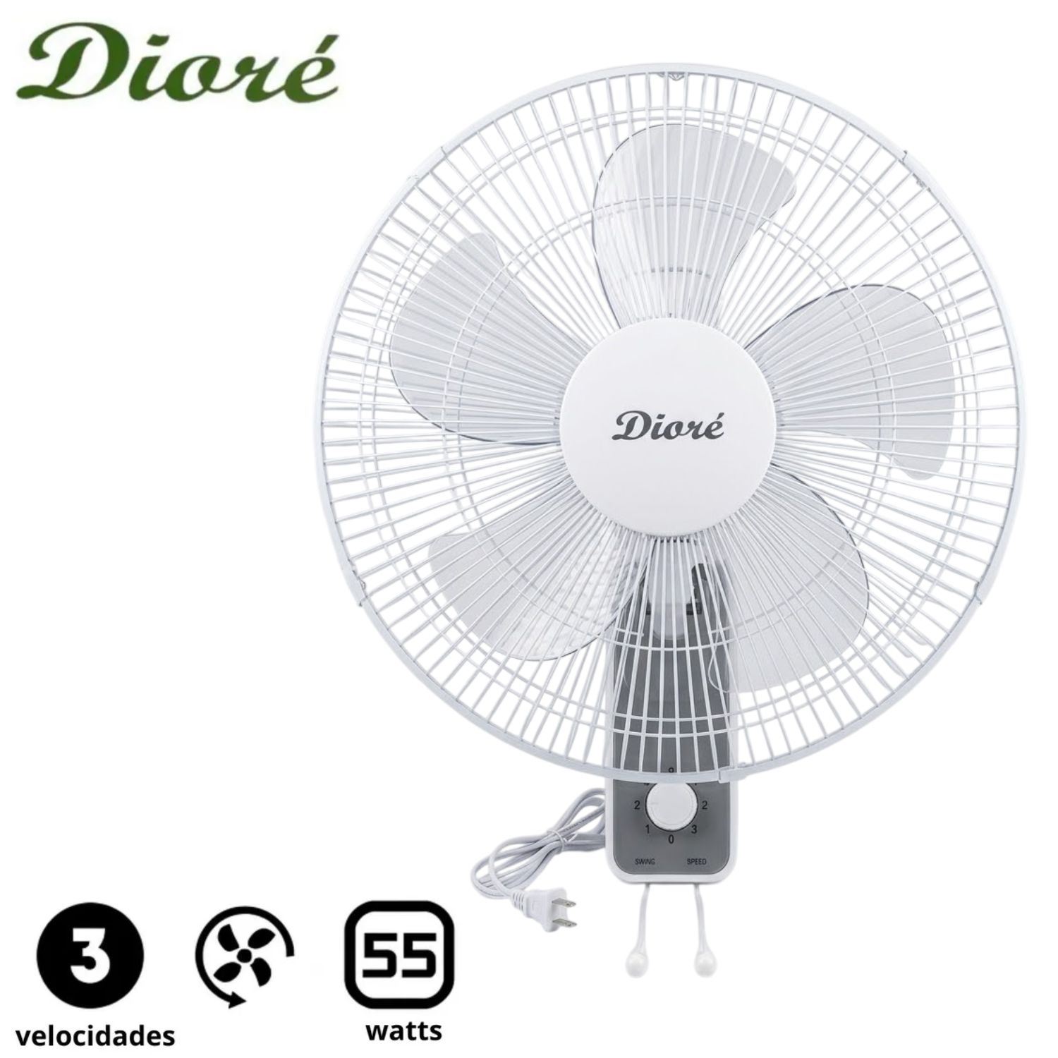 Ventilador de pared Dioré MWF 1605 UNIDAD 3 velocidades 5 aspas 55 W Blanco