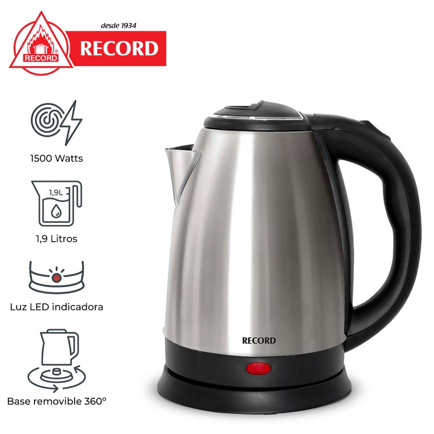 Hervidor de Agua Eléctrico Record Inox Collection 1,9 Litros
