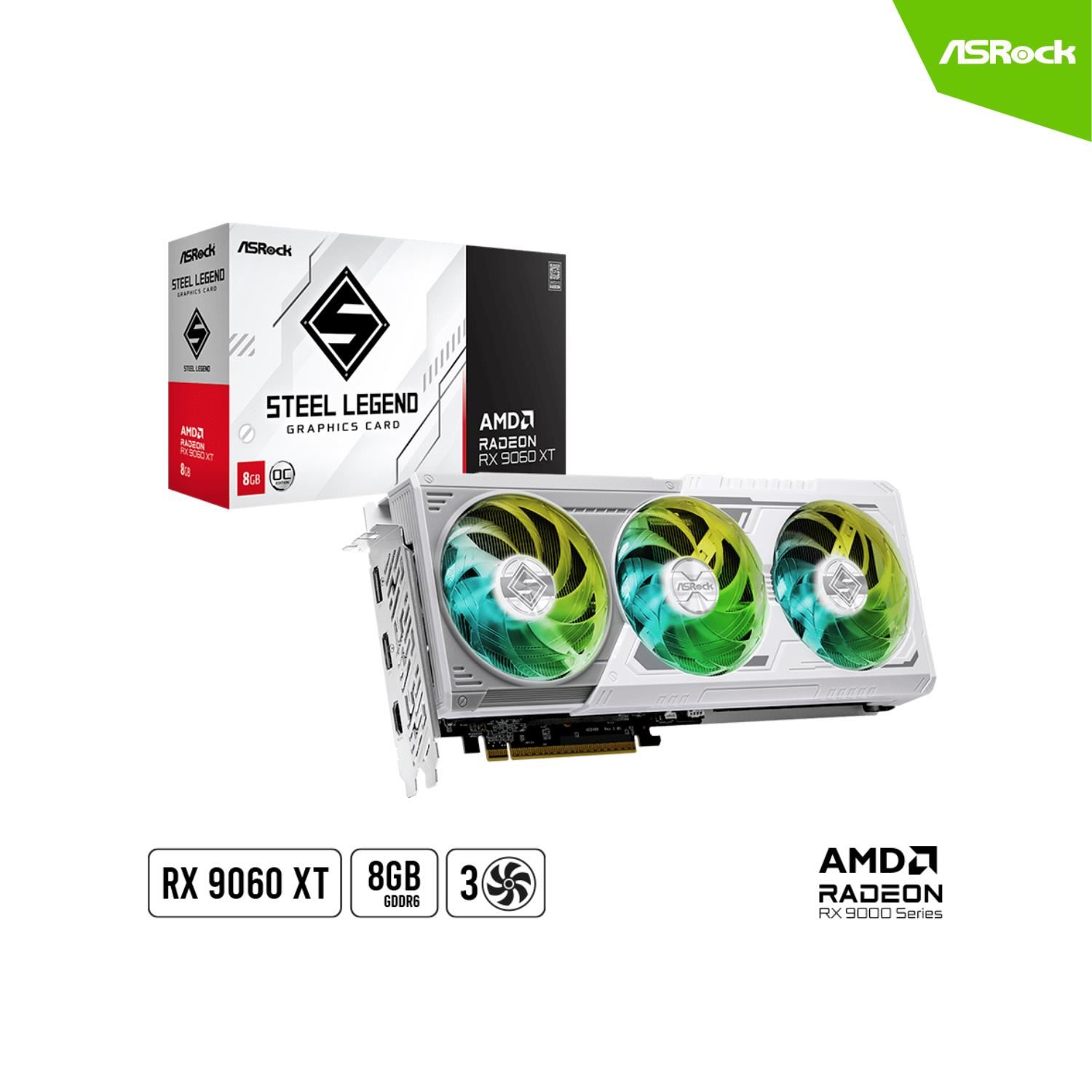 TARJETA DE VIDEO ASRock AMD Radeon RX 9060 XT Steel Legend 8GB OC 8 GB GDDR6 HDMI DP PCI-E 5.0 BLANCO(white)