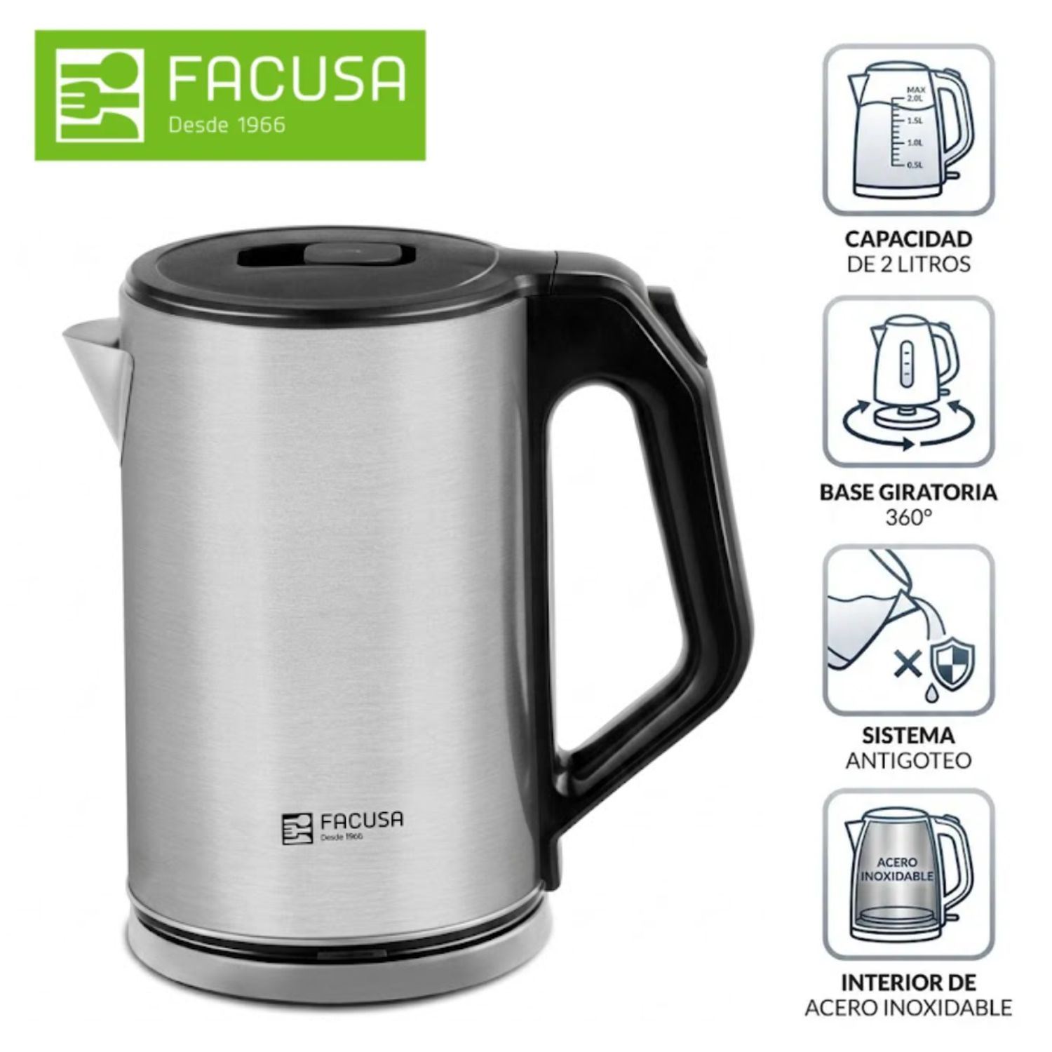 Hervidor De Agua Facusa FF-828 Gourmet De 2 Litros