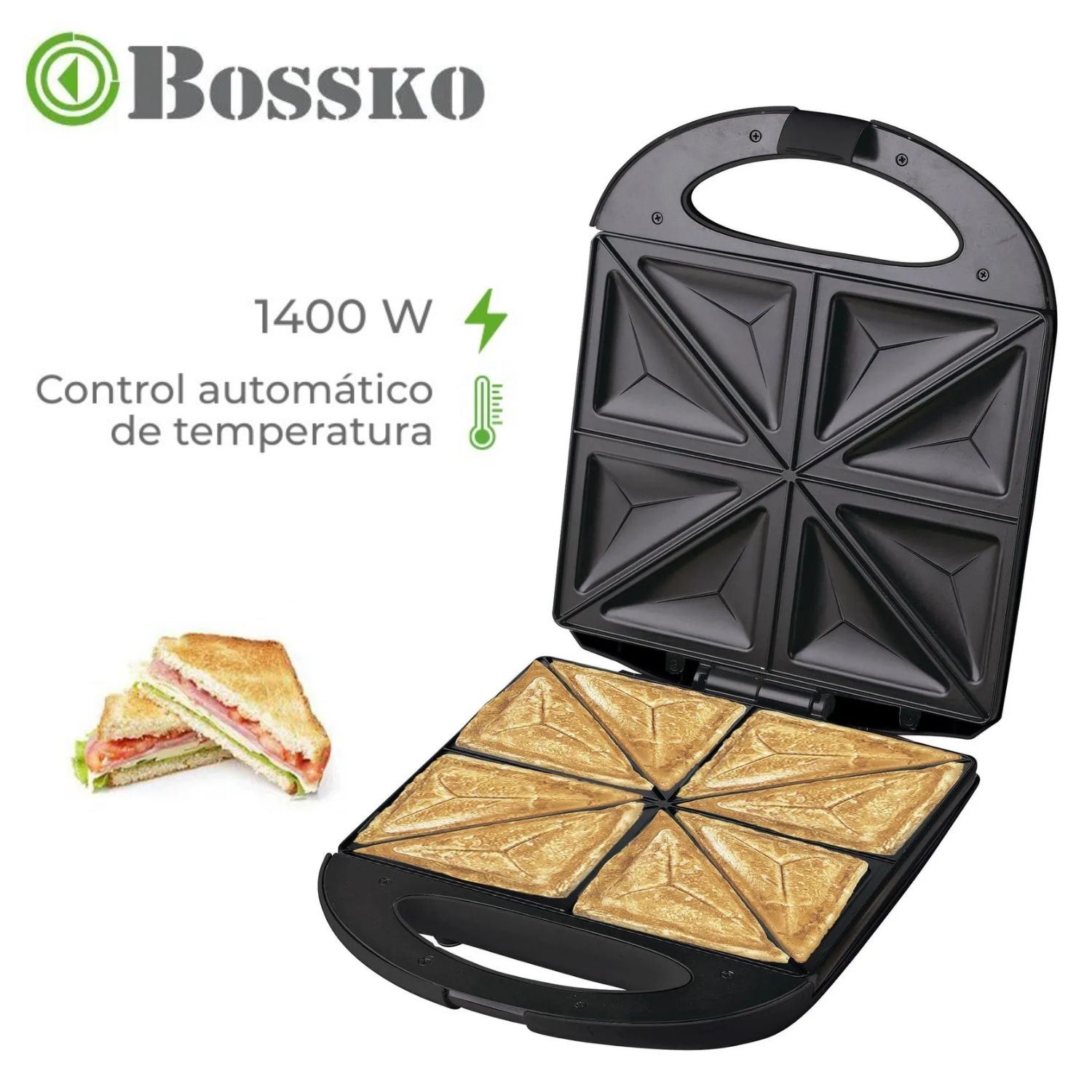 Sándwich Maker 4 Panes Marca Bossko BK - 422SM4 Negro