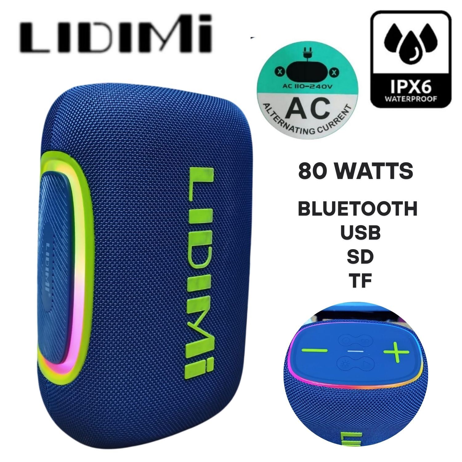 Parlante Portátil Lidimi LD-S849AC 80 W BT USB RGB Color Aleatorio