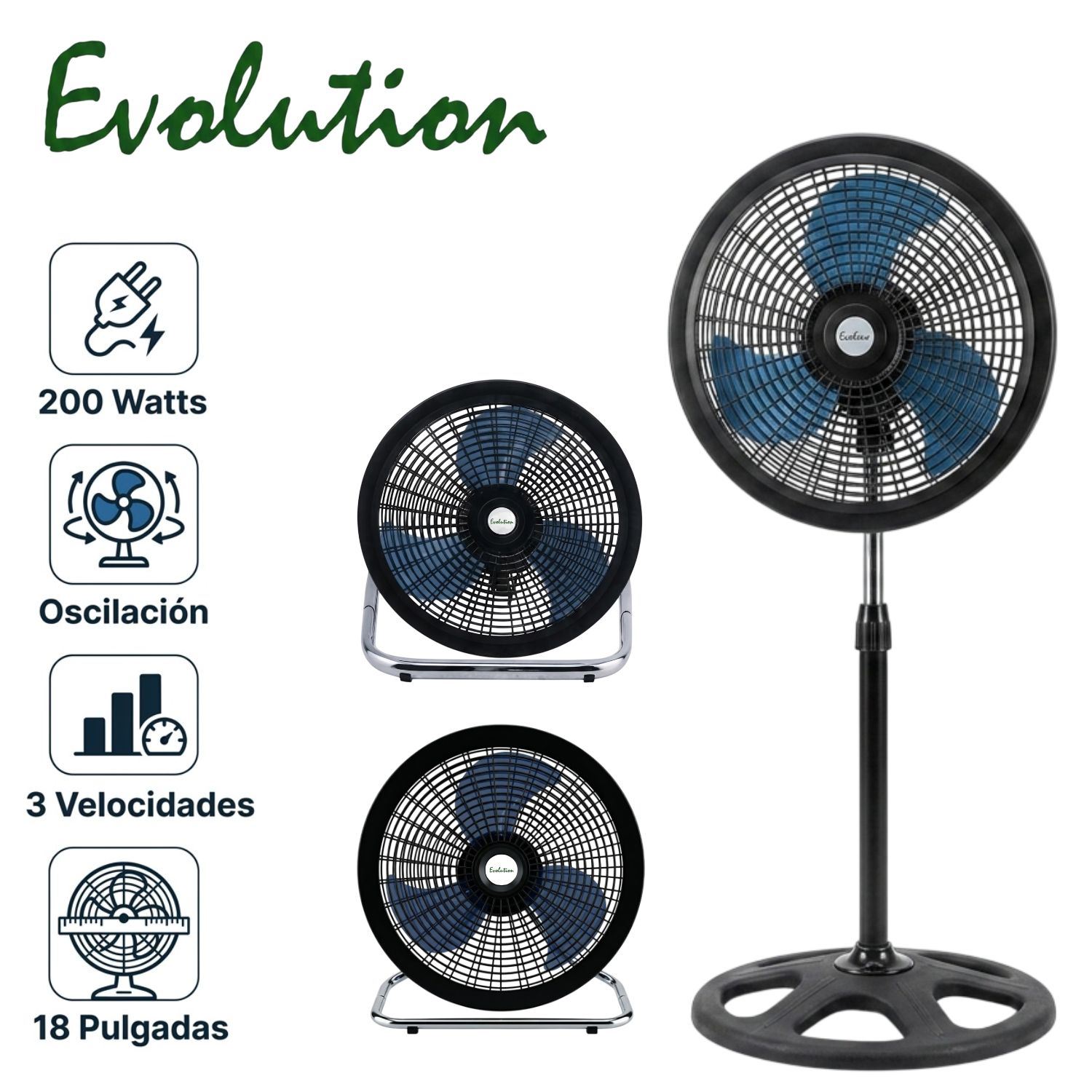 Pack 02 Ventiladores Evolution 3 en 1 18 Pulgadas Giro 120 Grados 3 Aspas