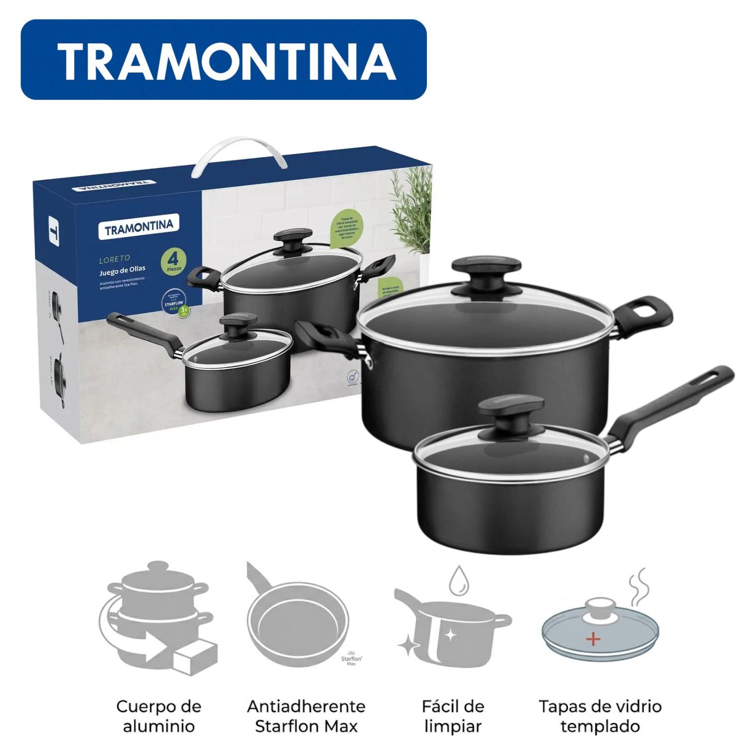 Juego de Ollas Tramontina Loreto 4 Pzas 27899/506
